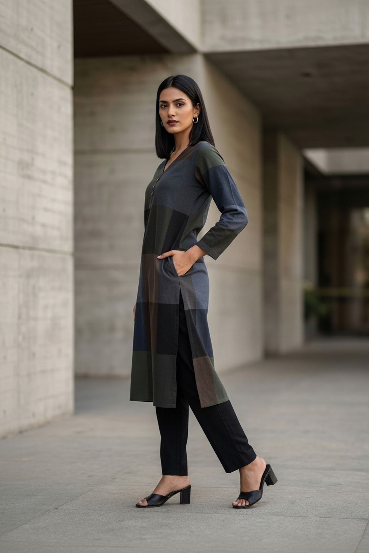 Dark Grey Grace Patterned Cotton Kurti image 3