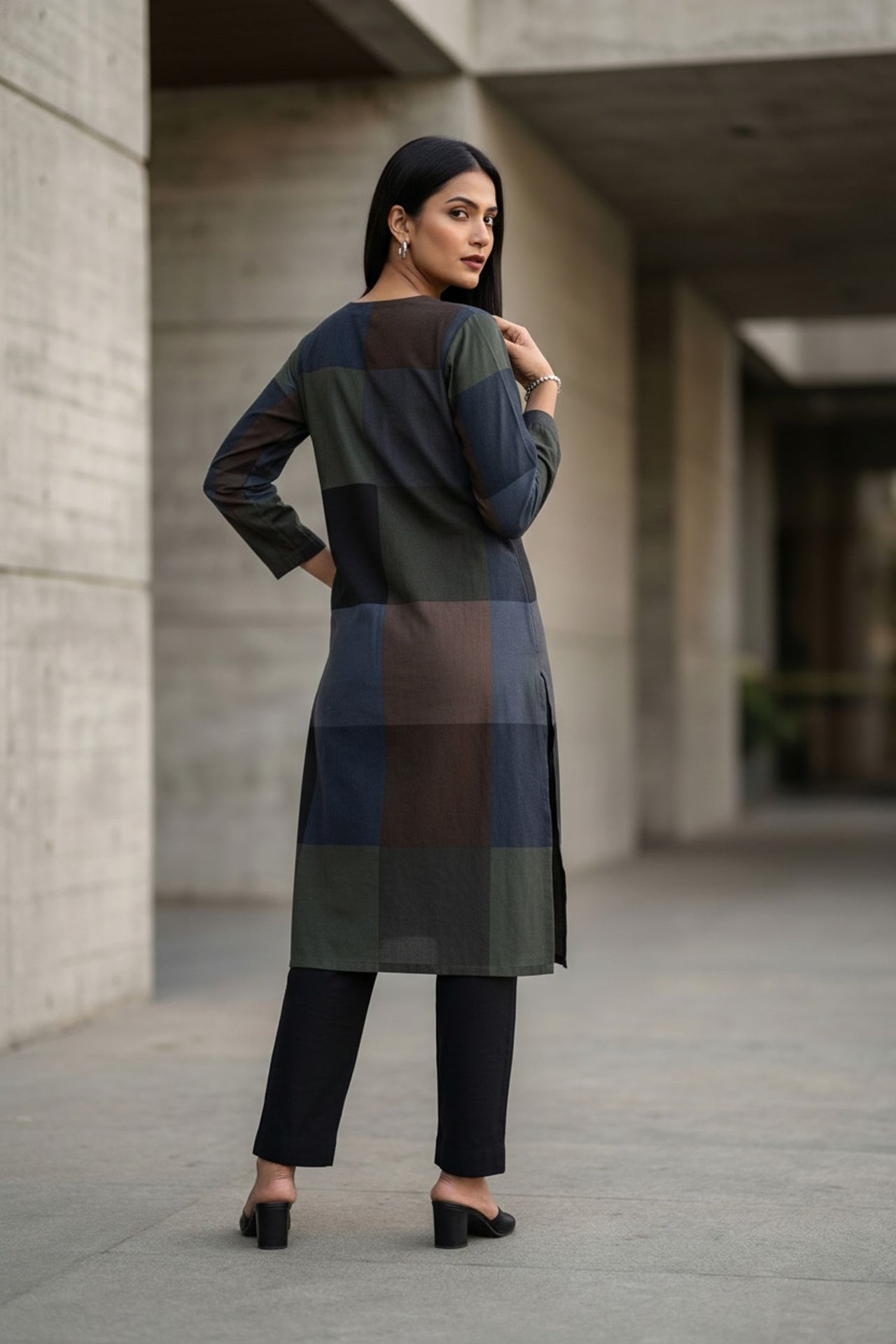Dark Grey Grace Patterned Cotton Kurti image 4