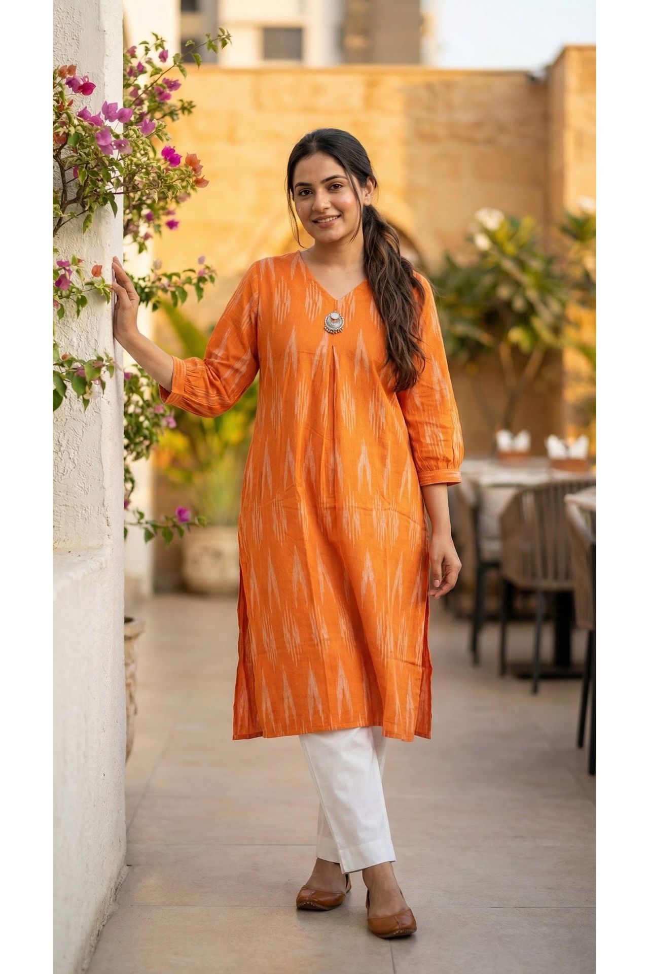 Orange Radiance Printed Cotton Long Kurti