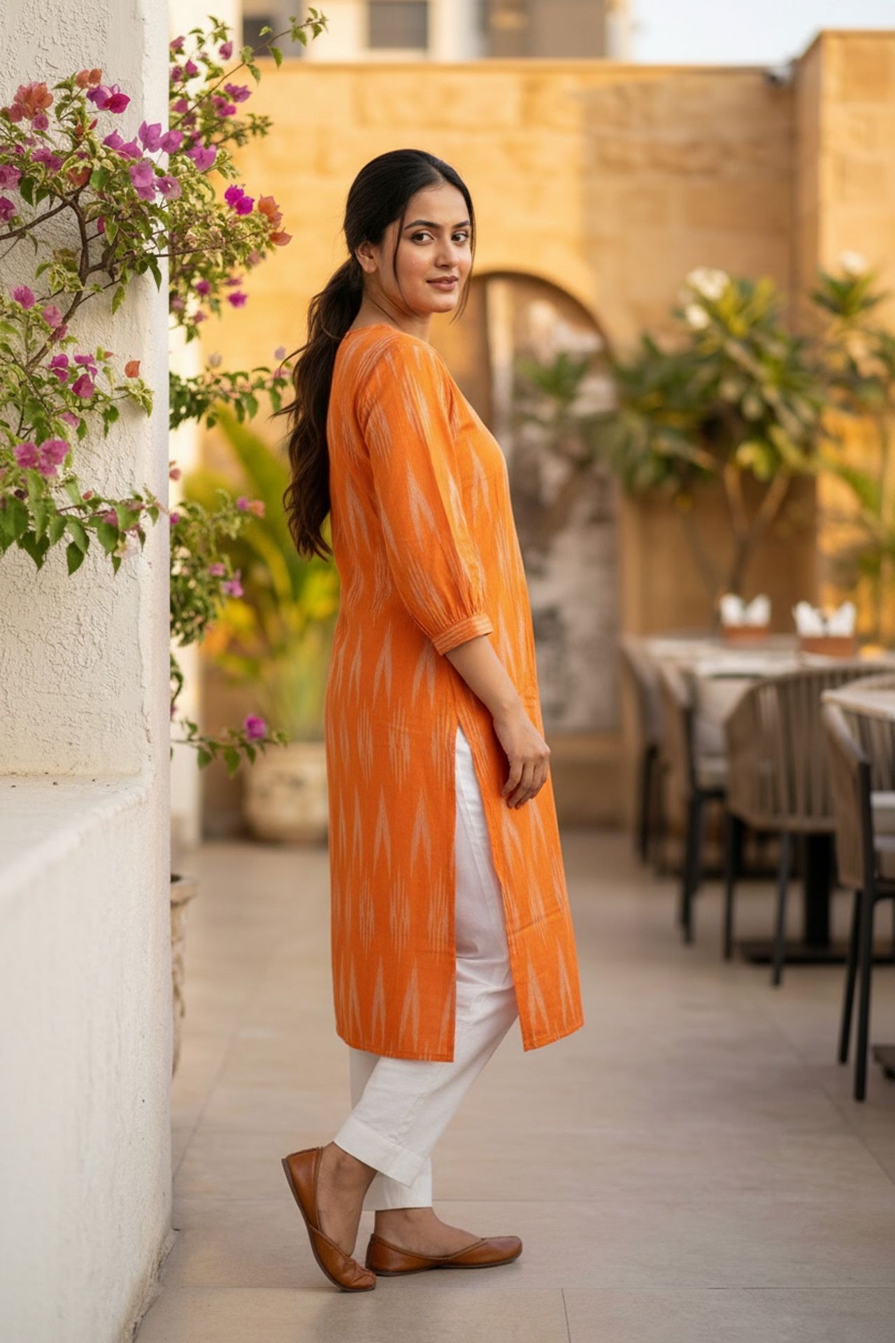 Orange Radiance Printed Cotton Long Kurti image 2