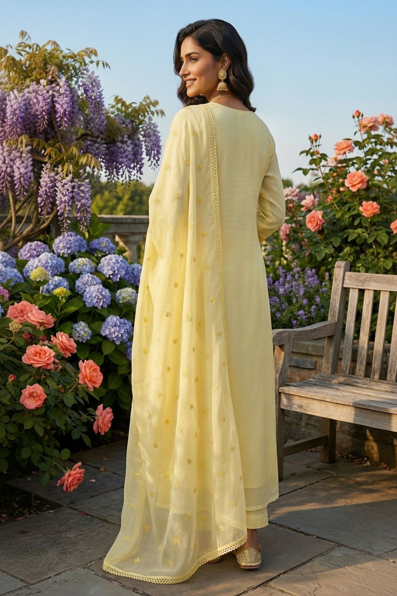 Yellow Mul Cotton Three Piece Suit Set image 2