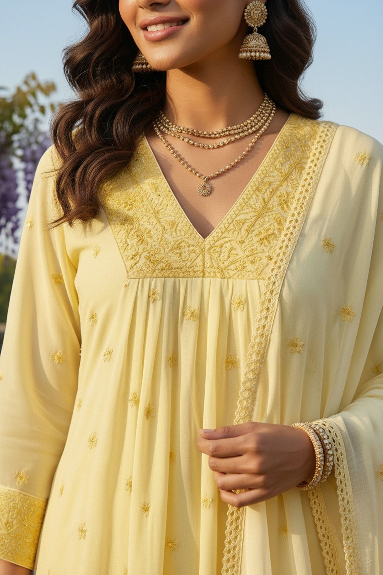 Yellow Mul Cotton Three Piece Suit Set image 3