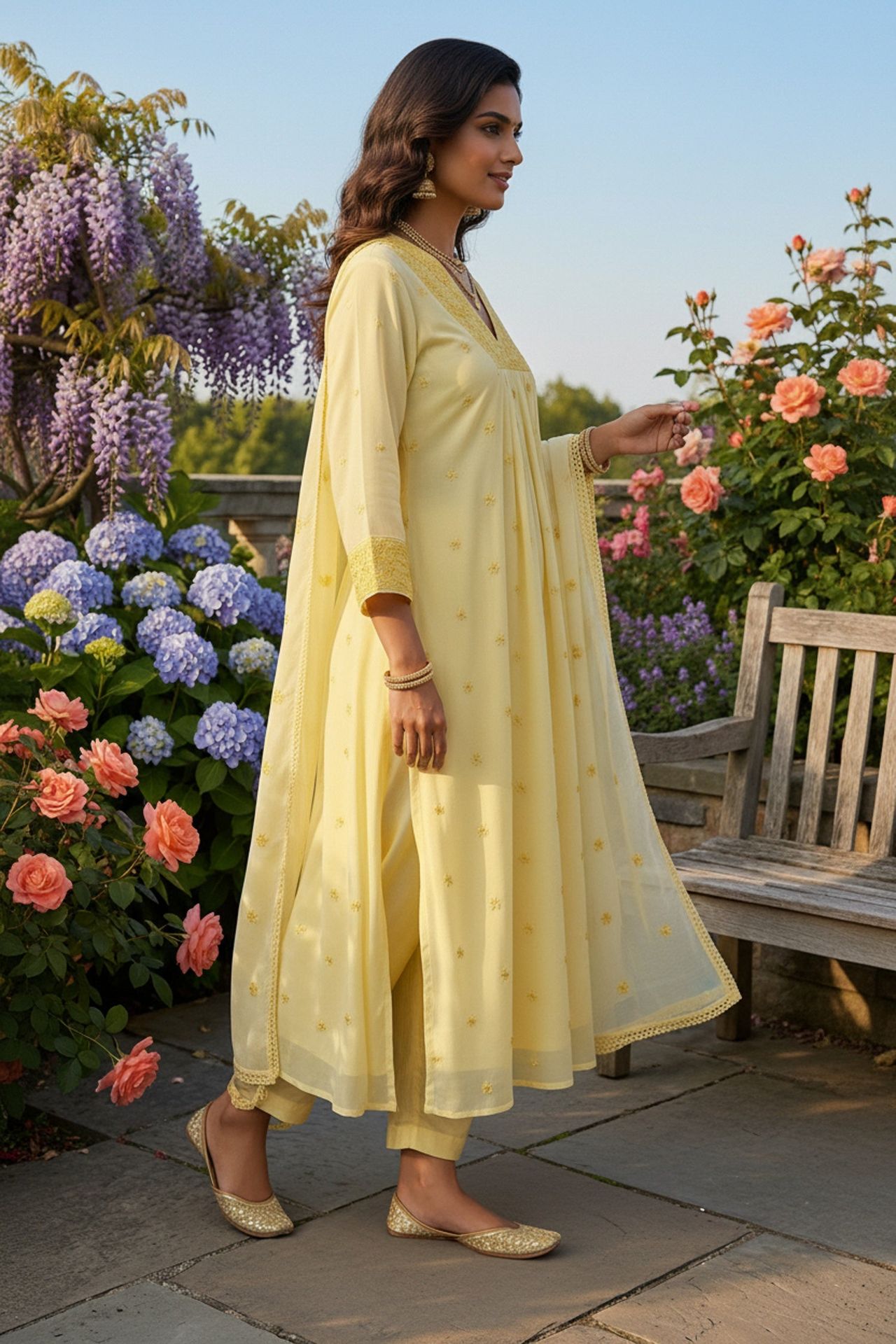 Yellow Mul Cotton Three Piece Suit Set image 4