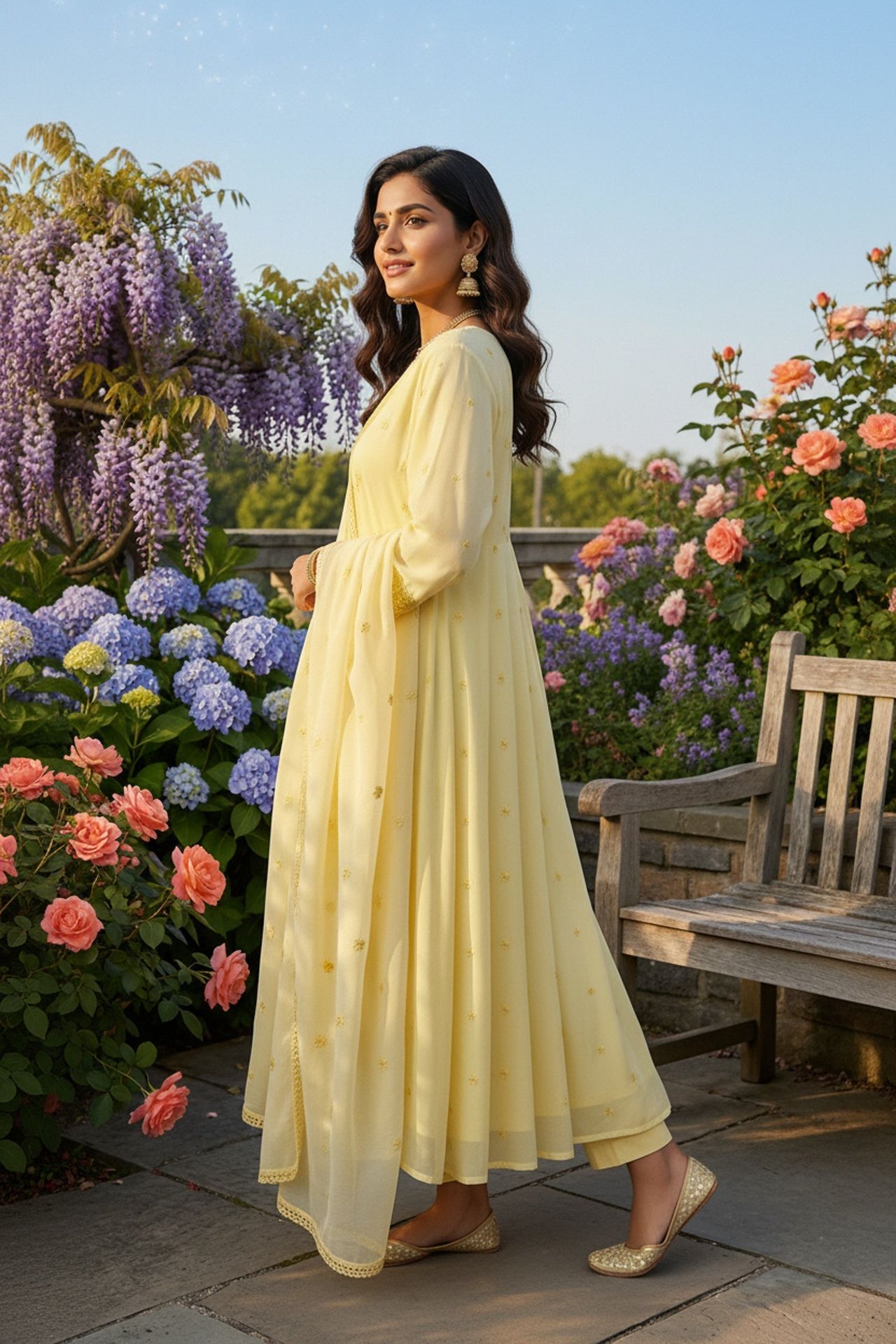 Yellow Mul Cotton Three Piece Suit Set image 5
