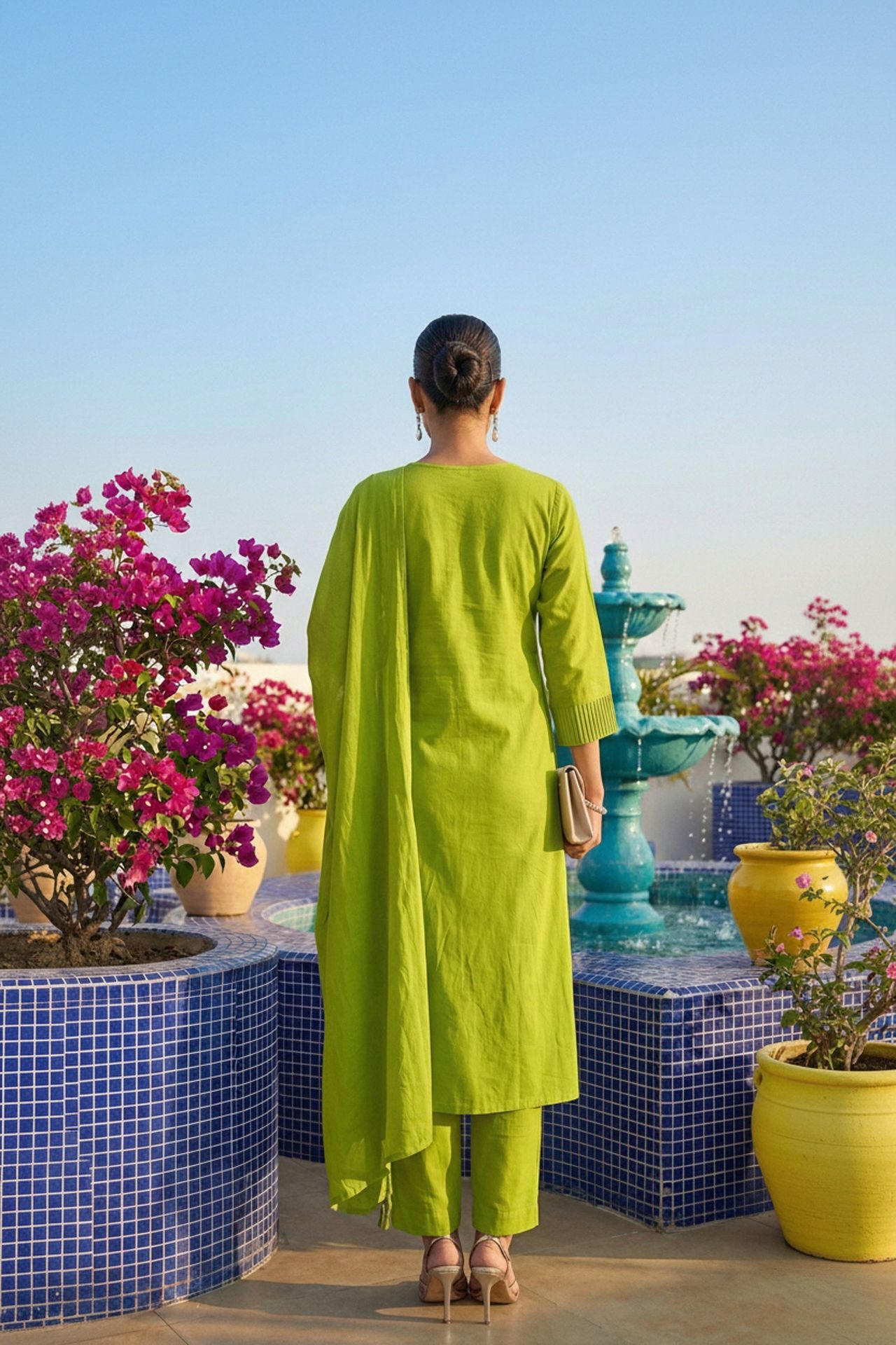 Green Mul Cotton Three Piece With Minimal Embroidery image 2