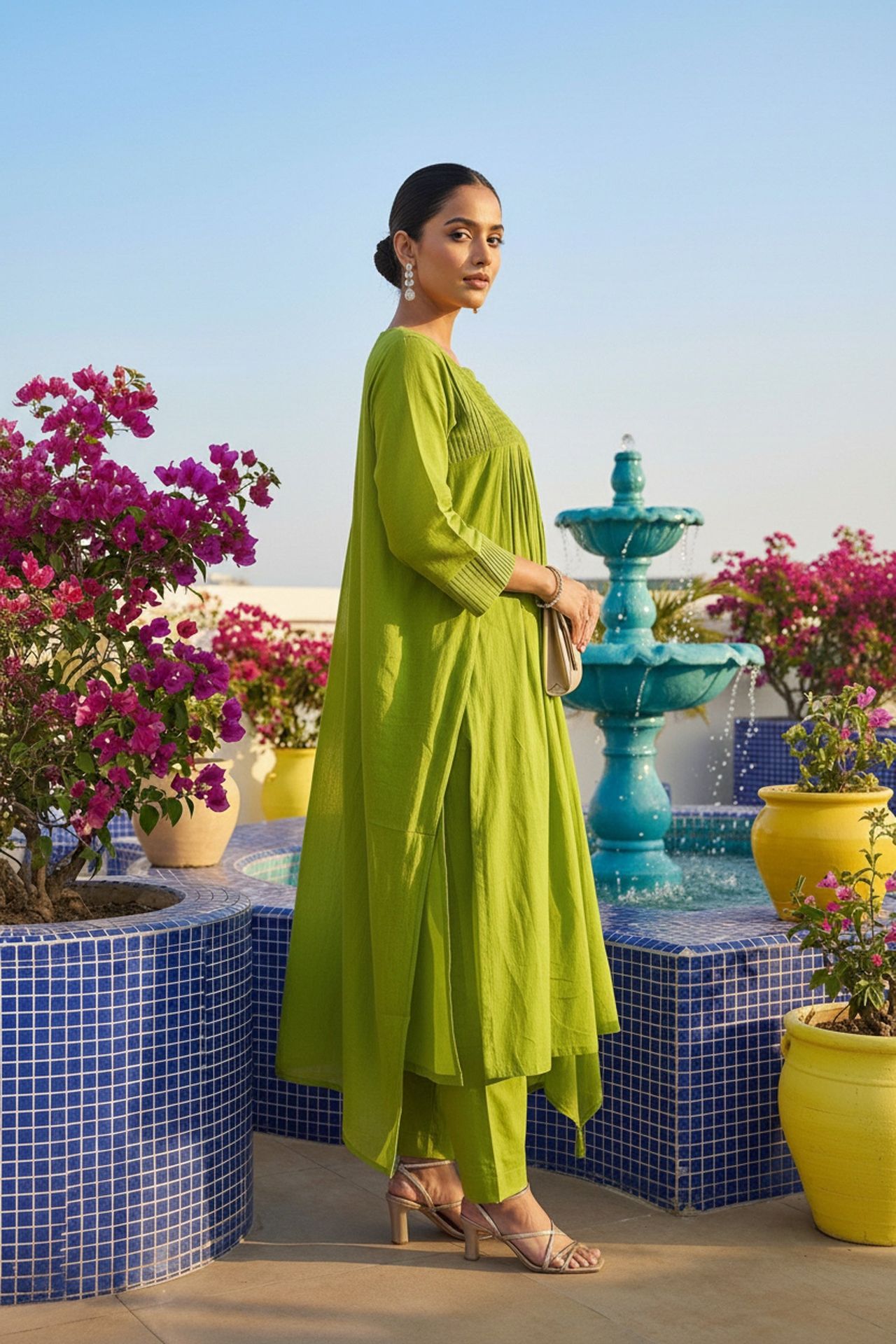 Green Mul Cotton Three Piece With Minimal Embroidery image 5