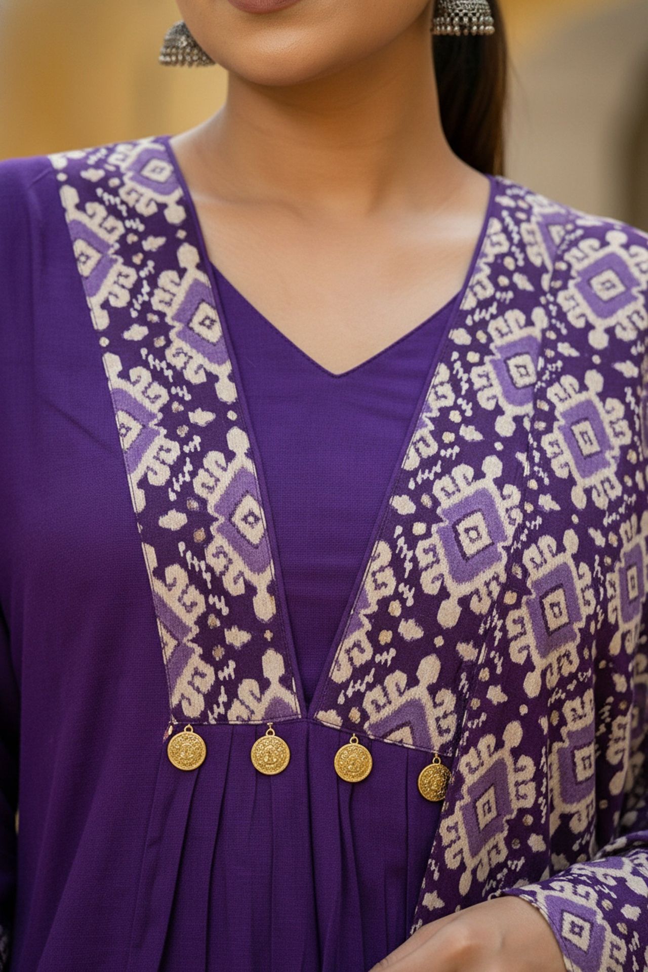 Purple Cotton Three Piece Suit Set image 3