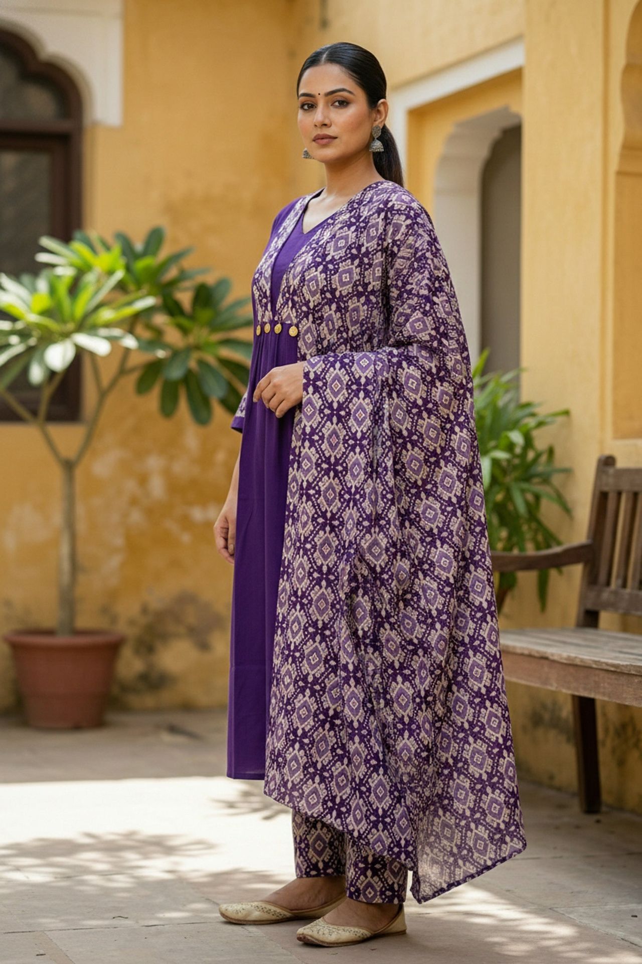 Purple Cotton Three Piece Suit Set image 4