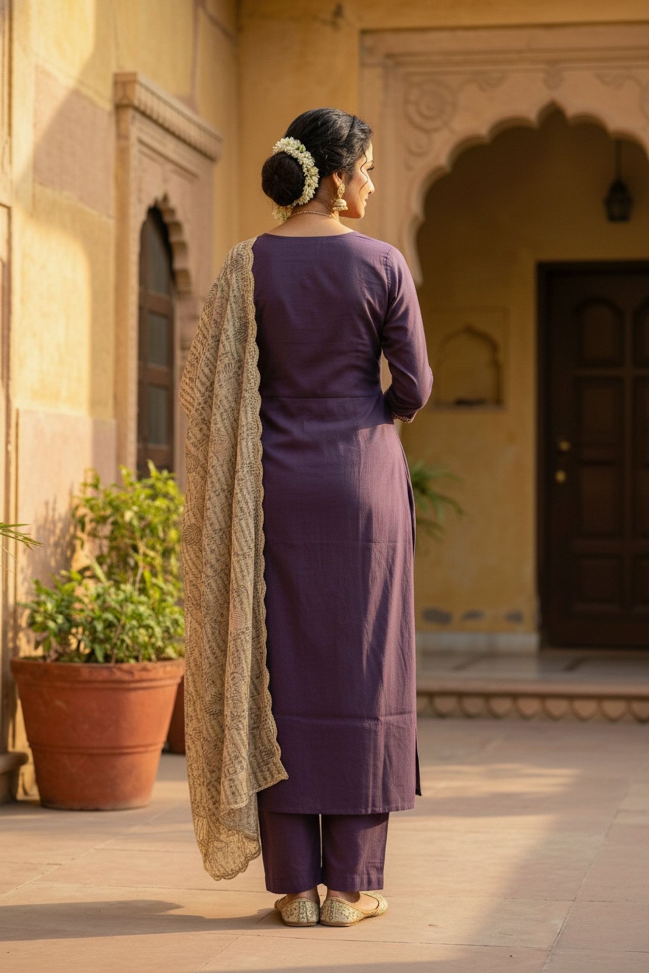 Lavender Embroidered Kurta Set With Tissue Dupatta image 2