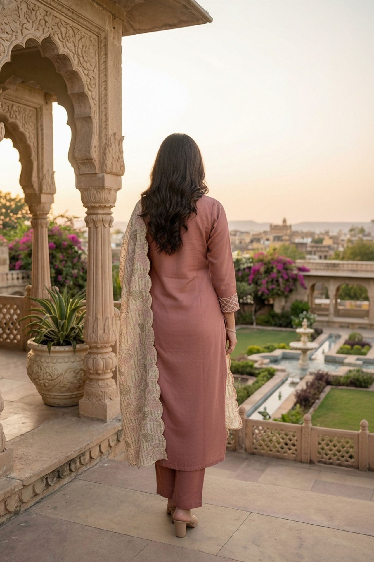 Onion Pink Embroidered Kurta Set With Tissue Silk Dupatta image 2