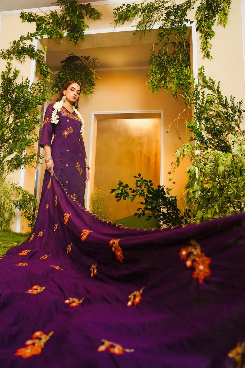 Purple Embroidered Kurta Three-piece Set With Dupatta image 4