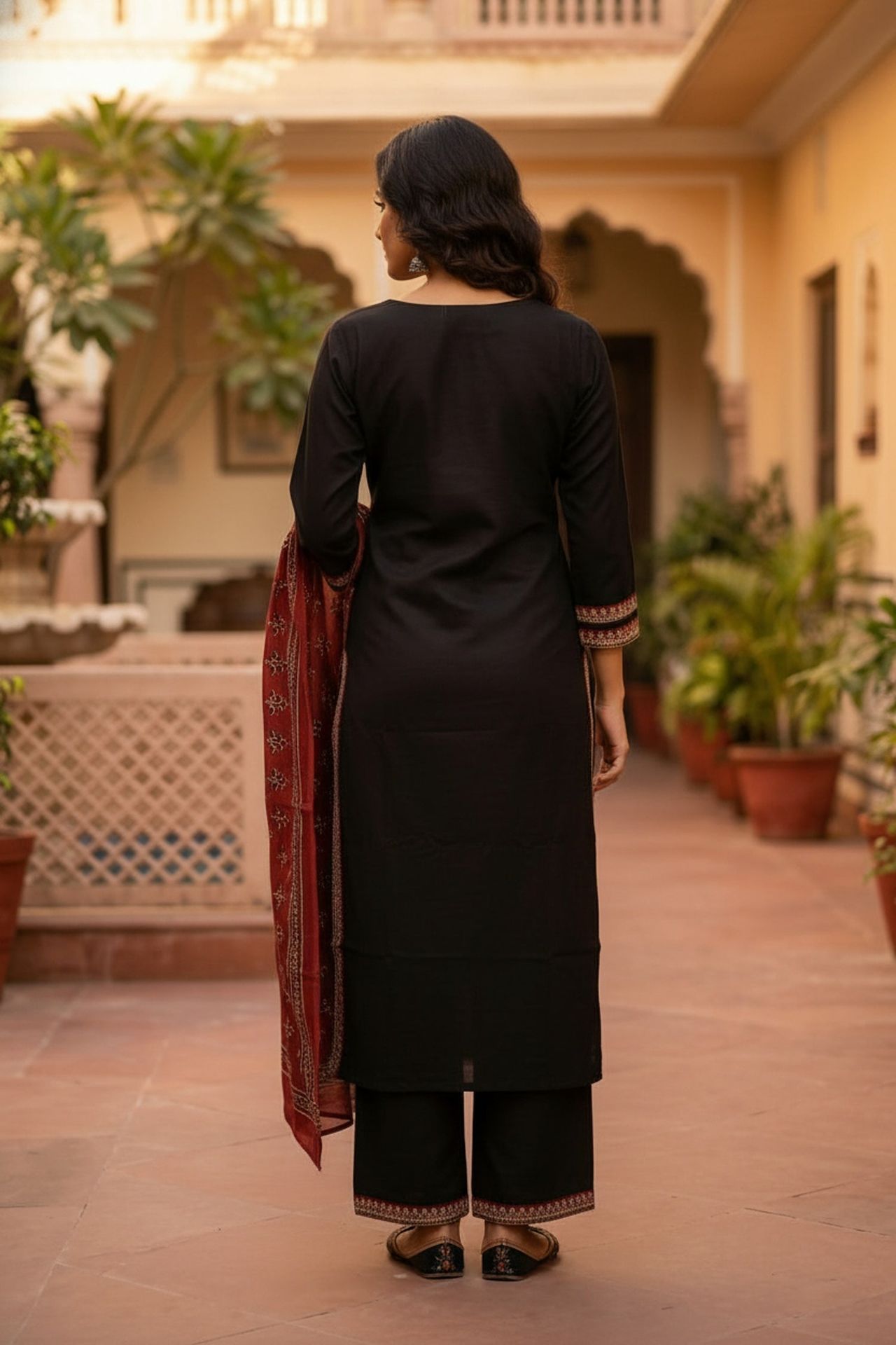 Black Straight-cut Suit Set With Printed Dupatta image 4
