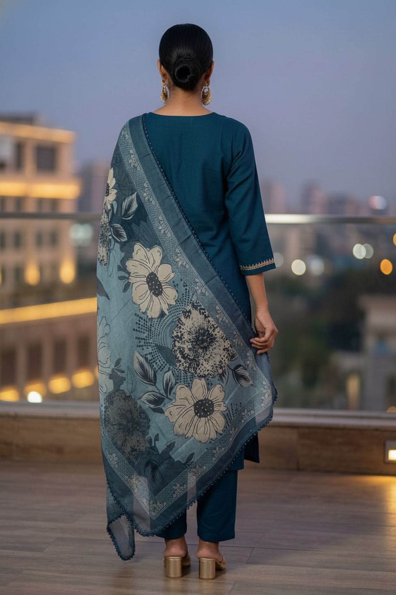 Royal Navy Straight-cut Suit With Printed Dupatta image 4