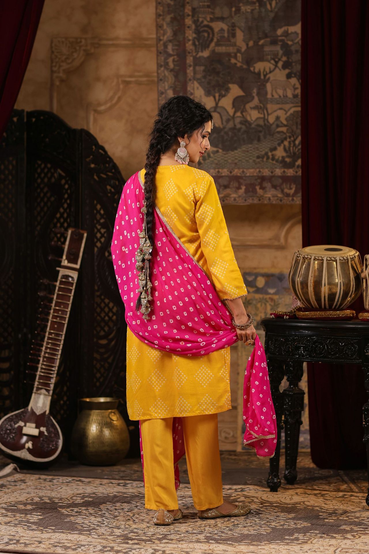 Freyaa Yellow Embroidered Straight Kurta Trouser With Bandhni Dupatta Set image 4