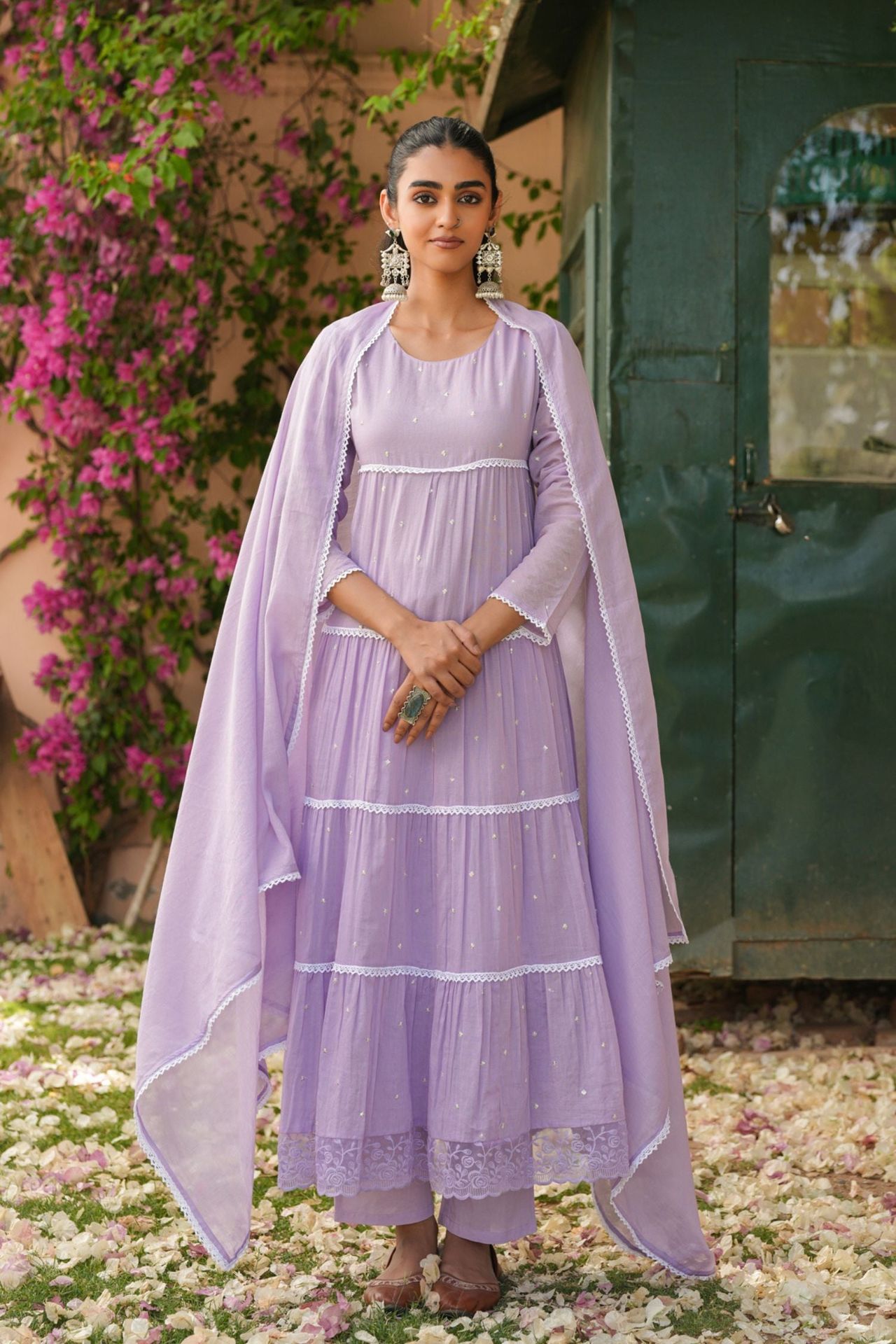 Freyaa Lavender Cotton Anarkali Suit Set With Dupatta image 2