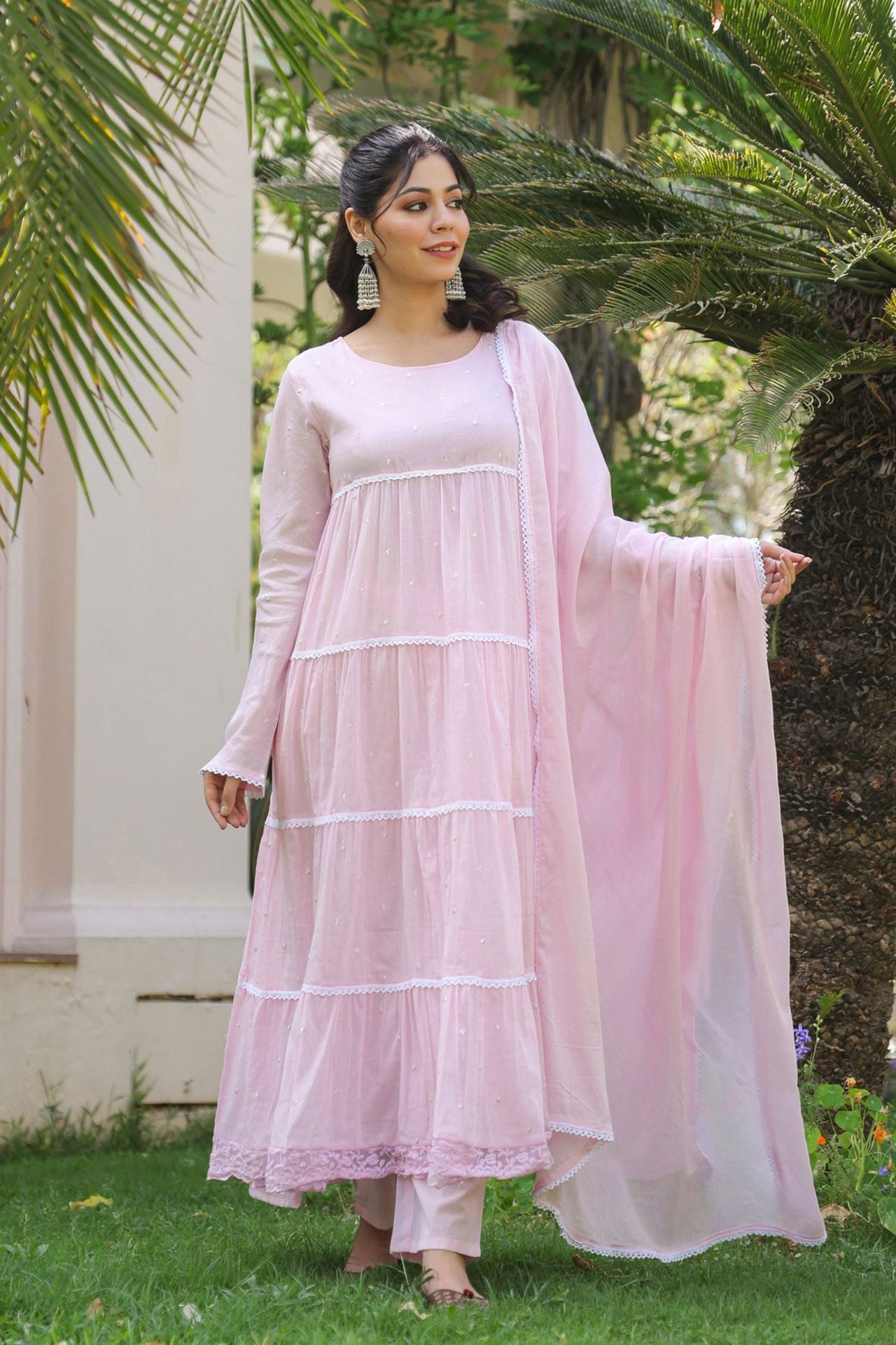 Freyaa Pink Cotton Anarkali Suit Set With Dupatta