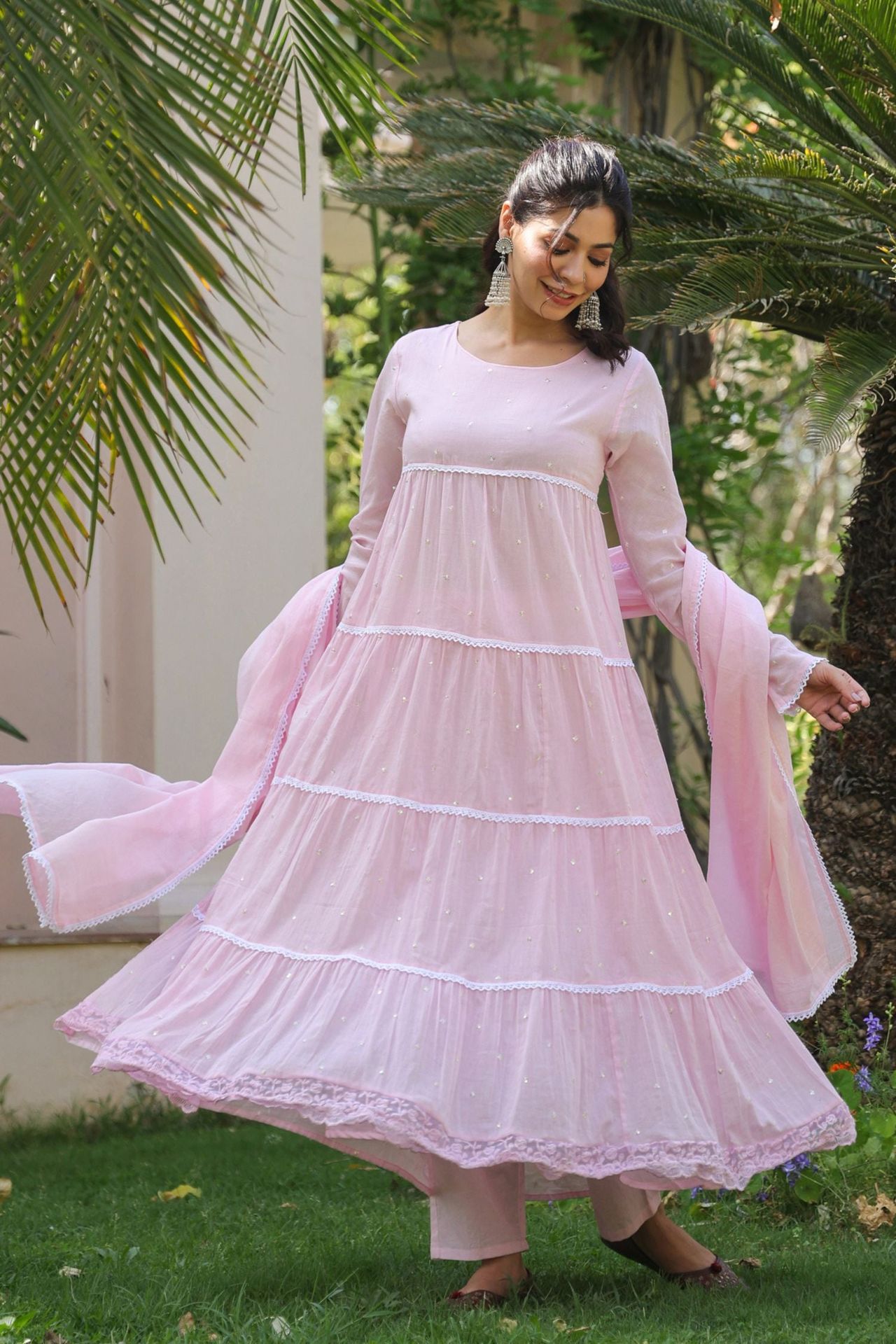 Freyaa Pink Cotton Anarkali Suit Set With Dupatta image 2