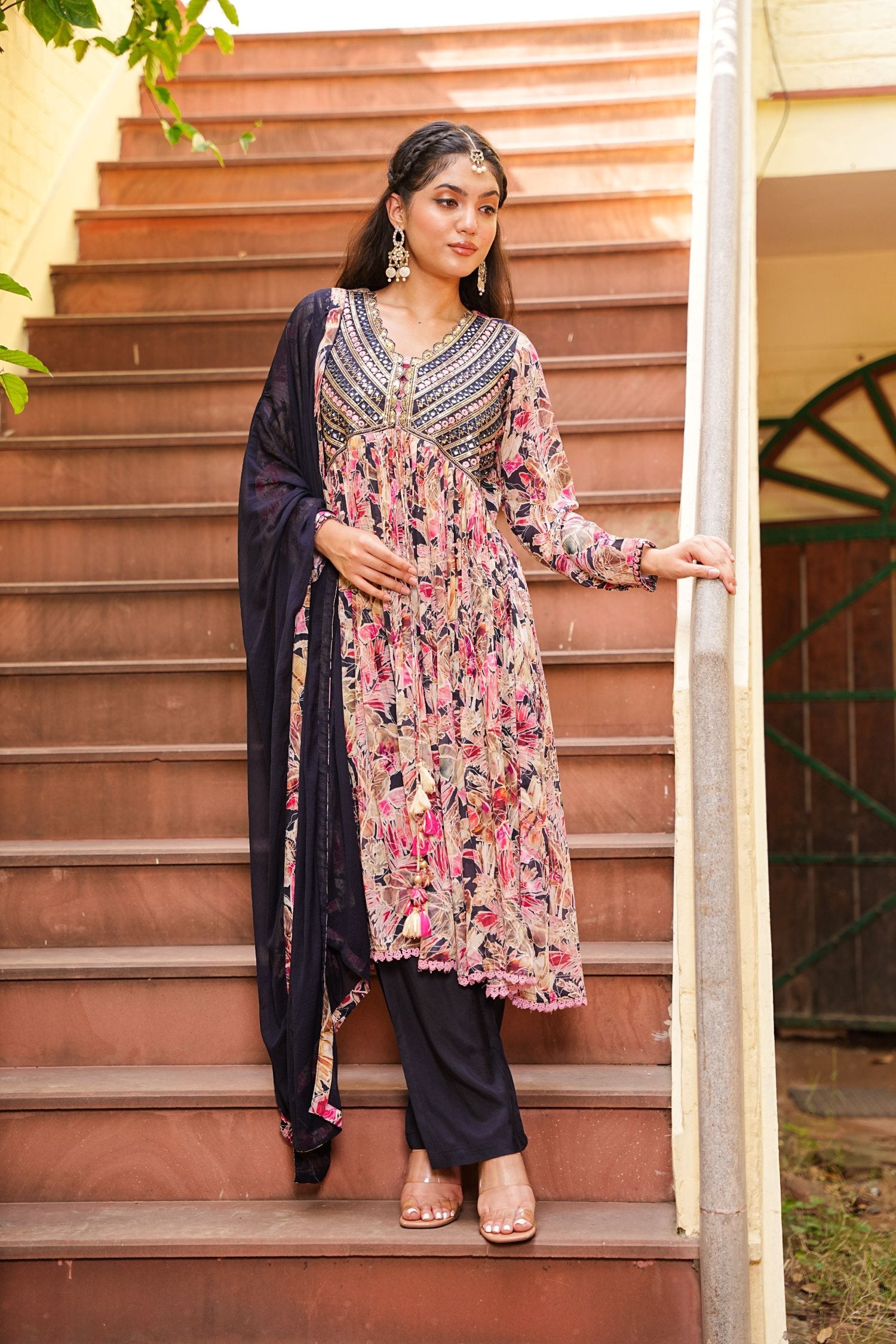 Navratri Couture Marble Print With Abhla And Embroidery Work