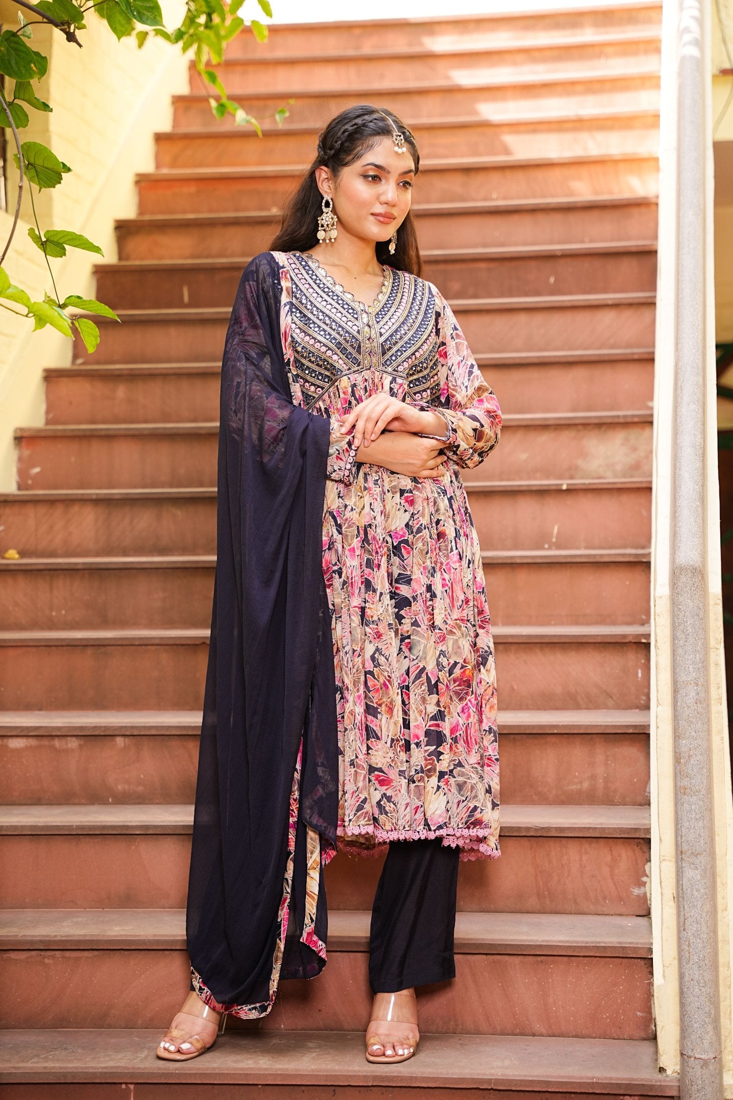 Navratri Couture Marble Print With Abhla And Embroidery Work image 5