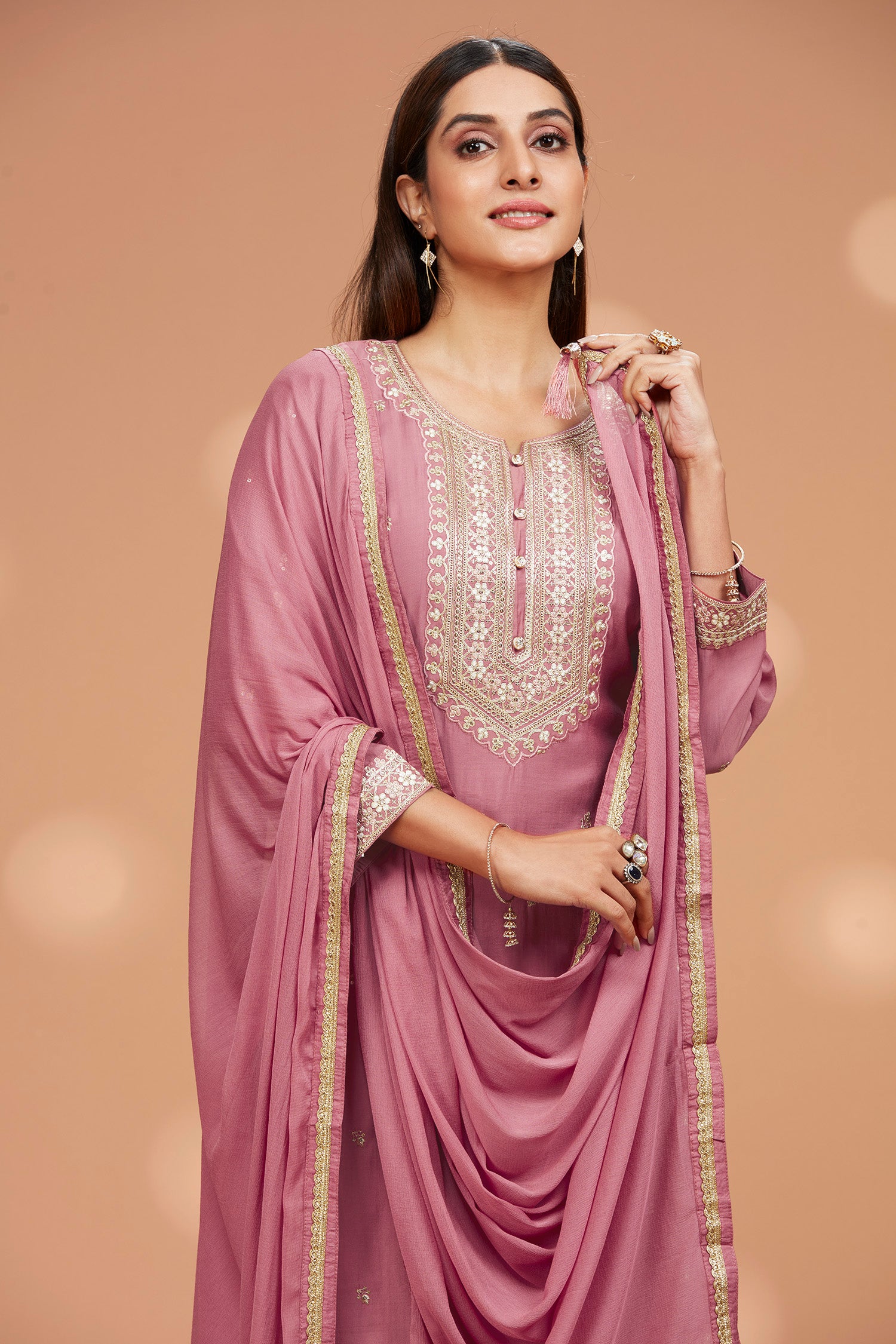Three- Piece Embordered Silk Blend Kurta With Pants And Dupatta image 3