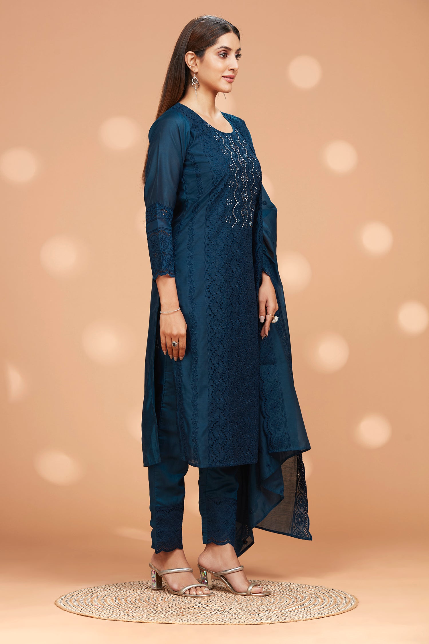Straight Fit Schiffli Kurta With Pant & Duppatta image 5