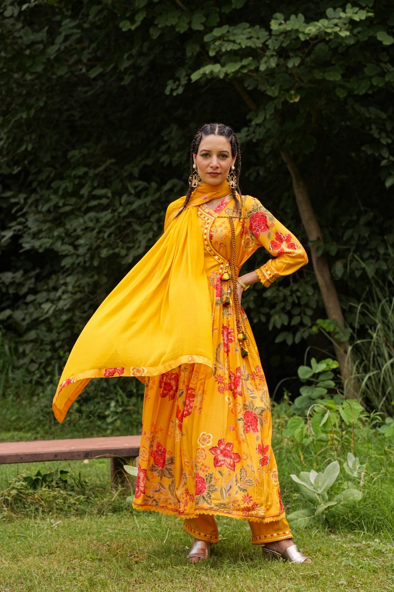 Traditional Anarkali Kurta Set - Yellow image 7