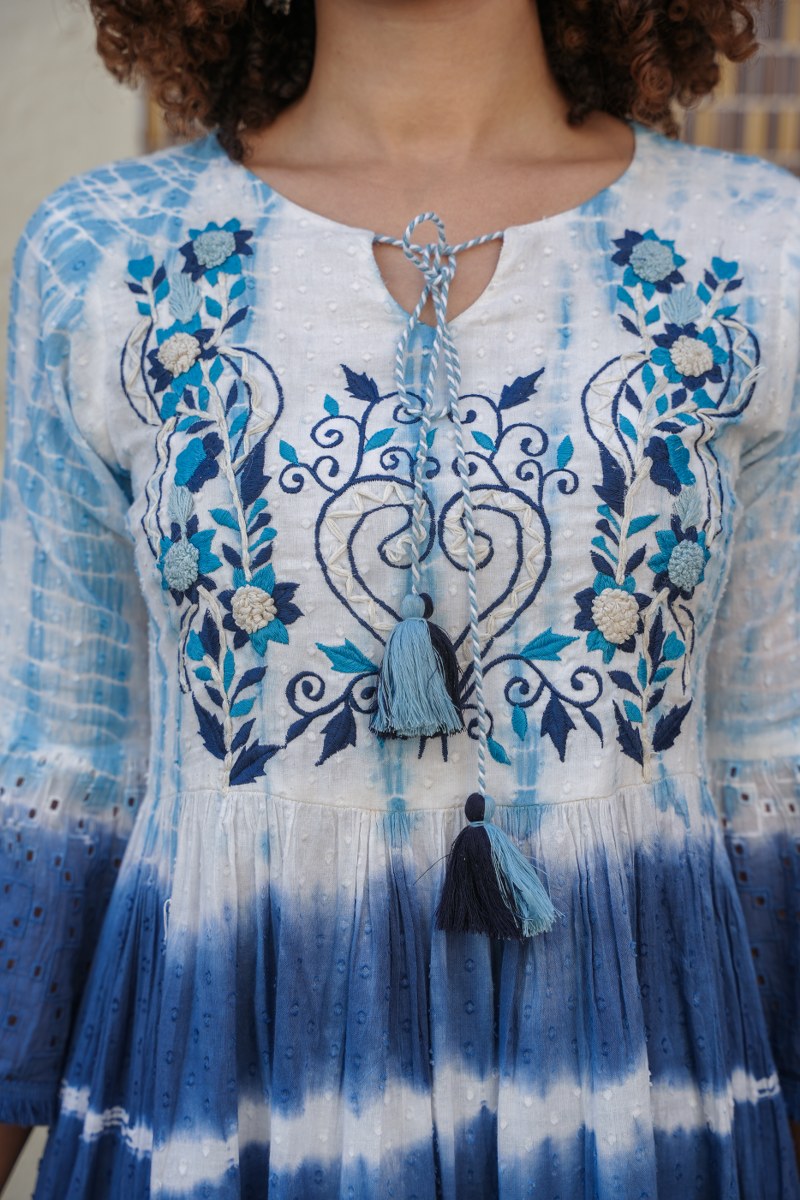 Blue Azure Tie-die Cotton Short Tunic Dress image 3