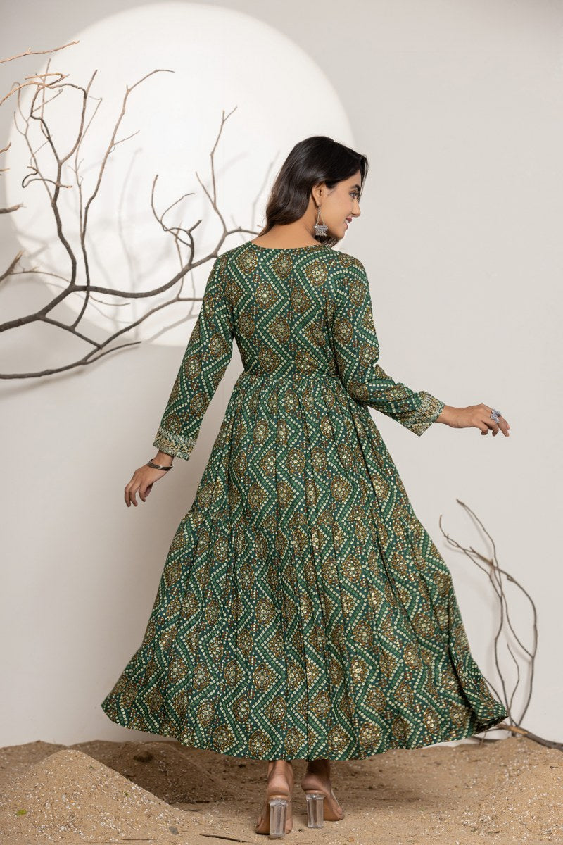 Embroidered Bandhani Printed Long Ethnic Dress image 5