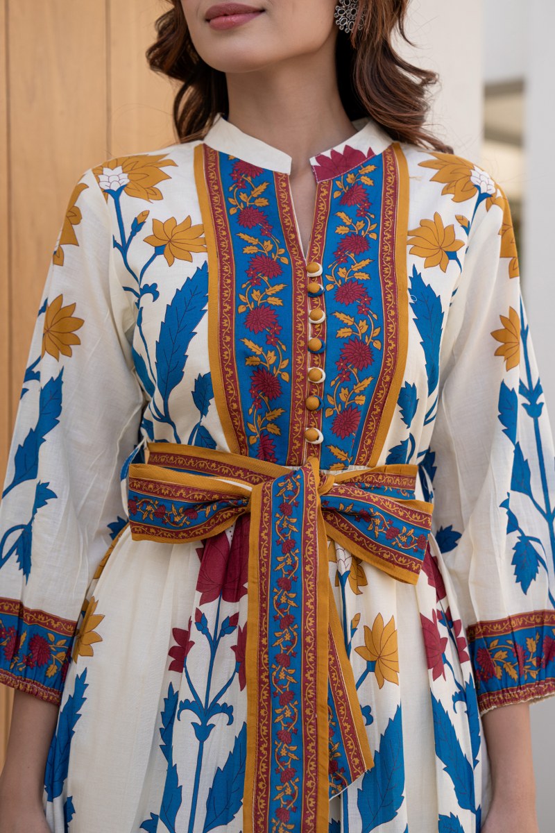 Cotton Printed Long Dress With Belt image 8