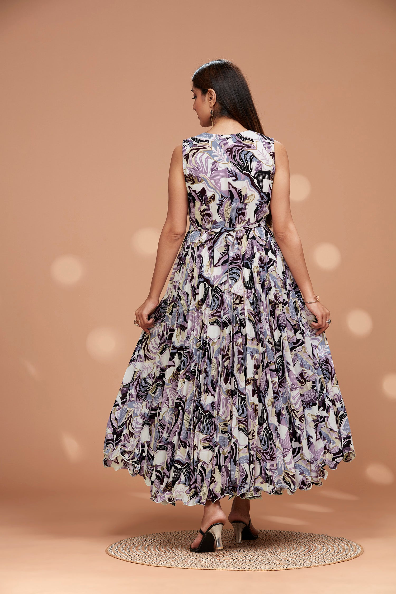 Pleated Sleeveless Gown With Metal Waist Belt image 5