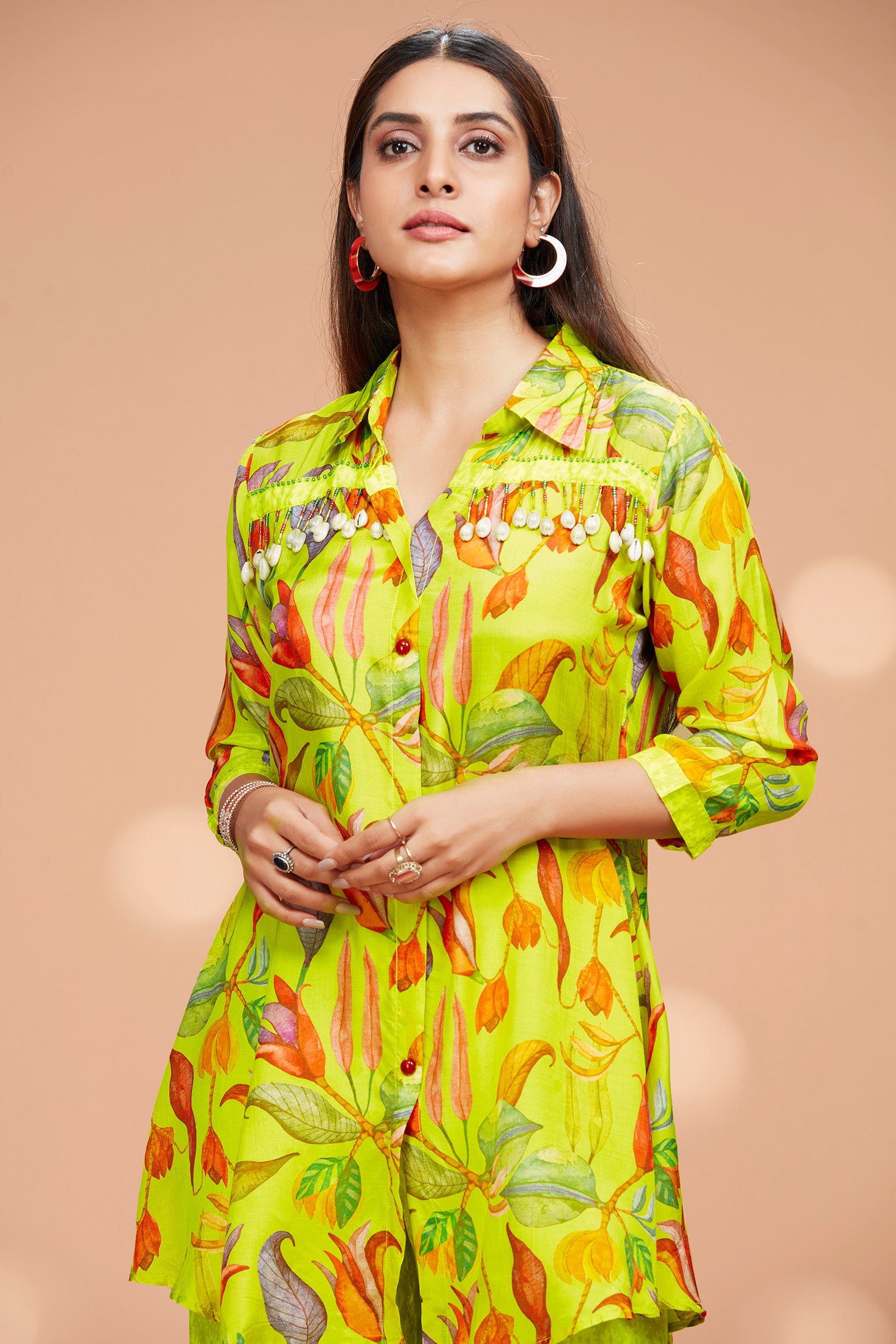 Muslin Printed Co-ord Set With Seashell On Neck image 3