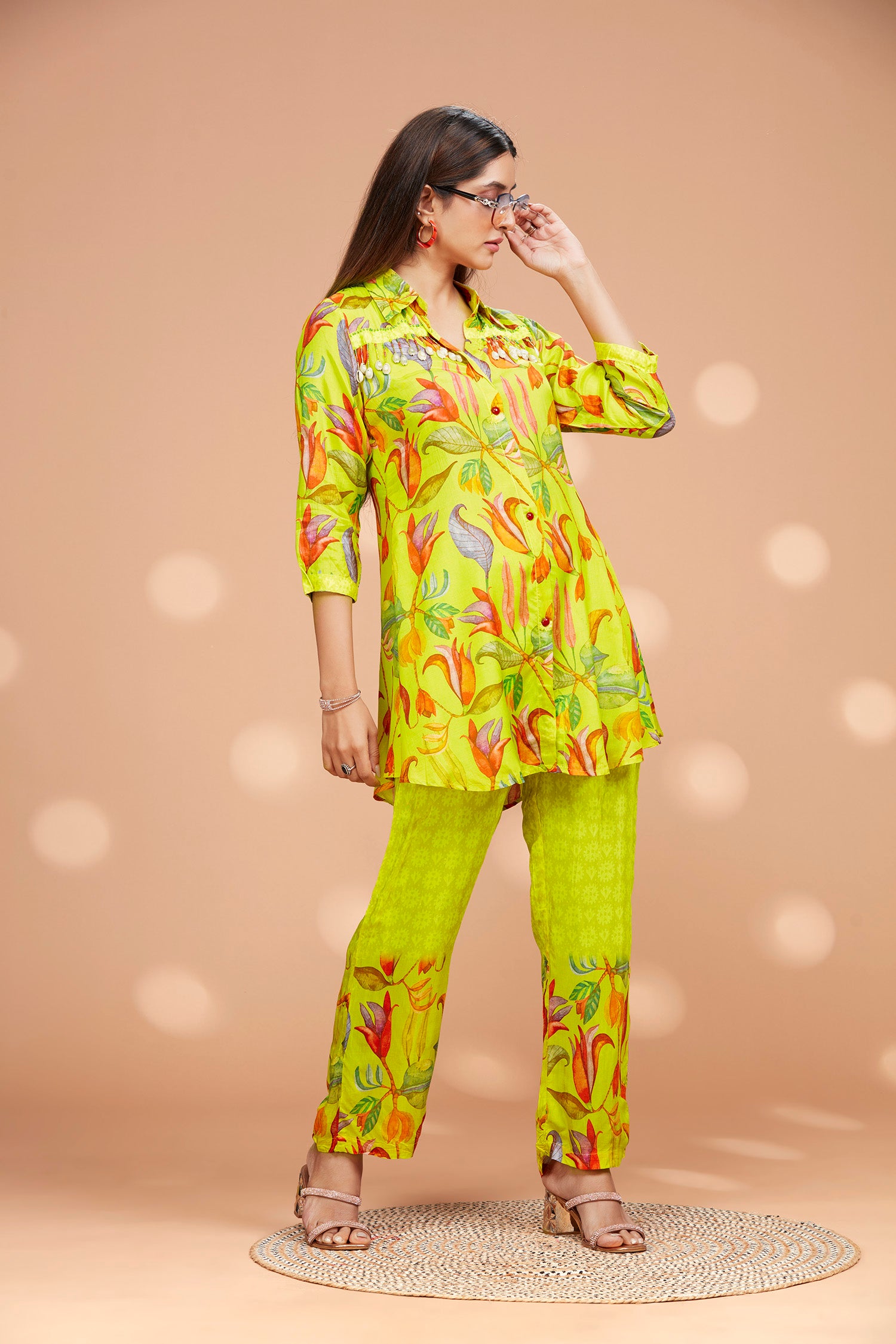 Muslin Printed Co-ord Set With Seashell On Neck image 5