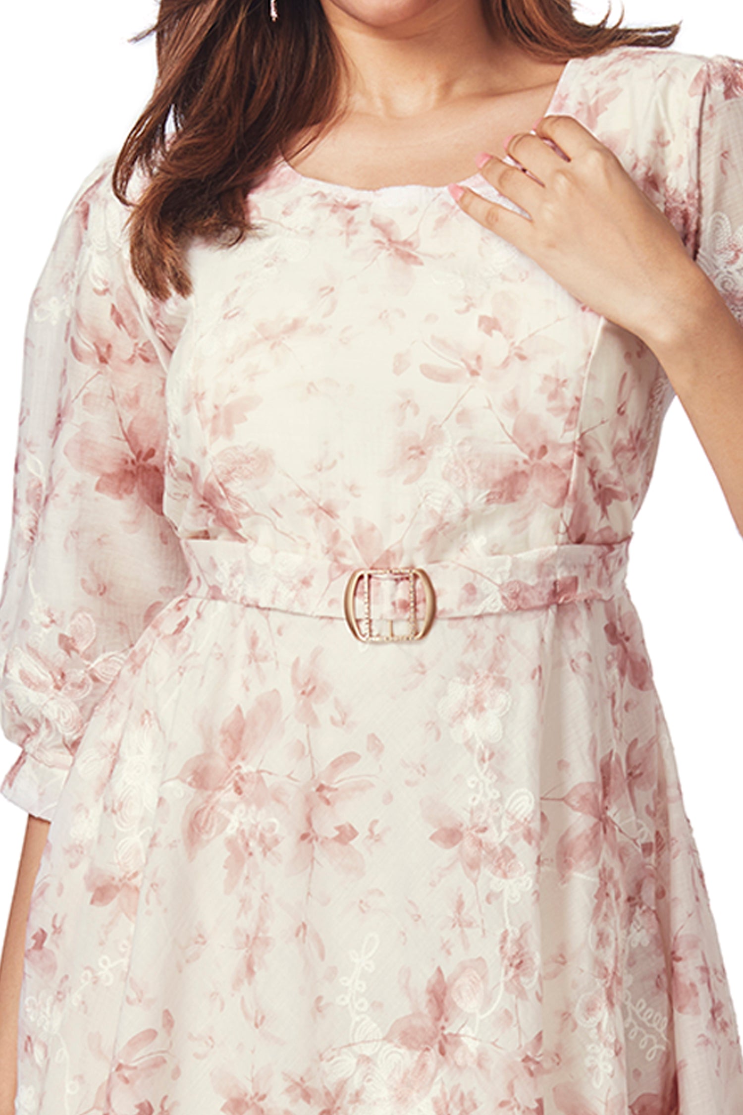Classy Cotton Floral Printed Tunic Dress (PINK) image 3