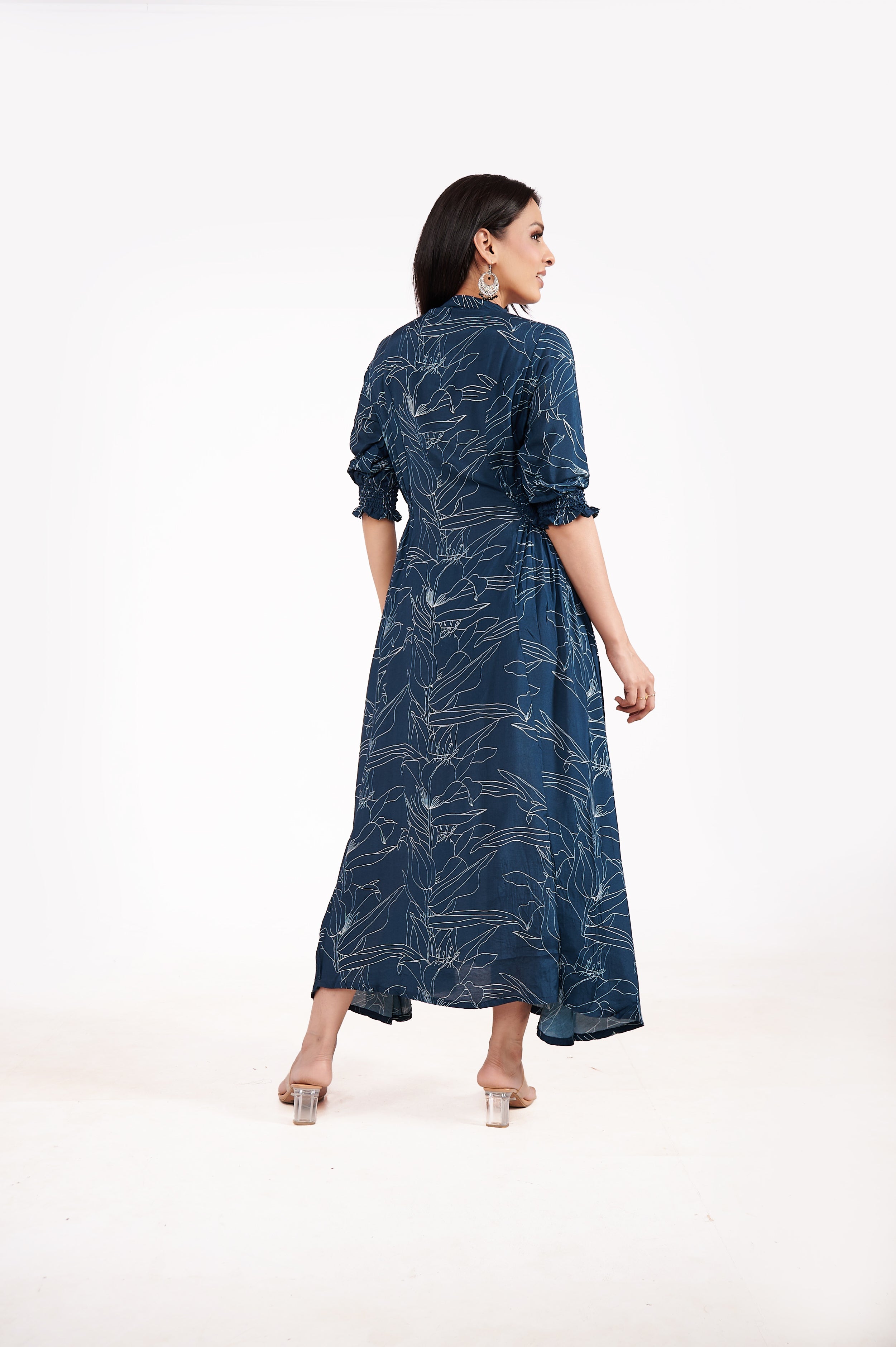 Muslin Floral Print Midi Dress (BLUE) image 5