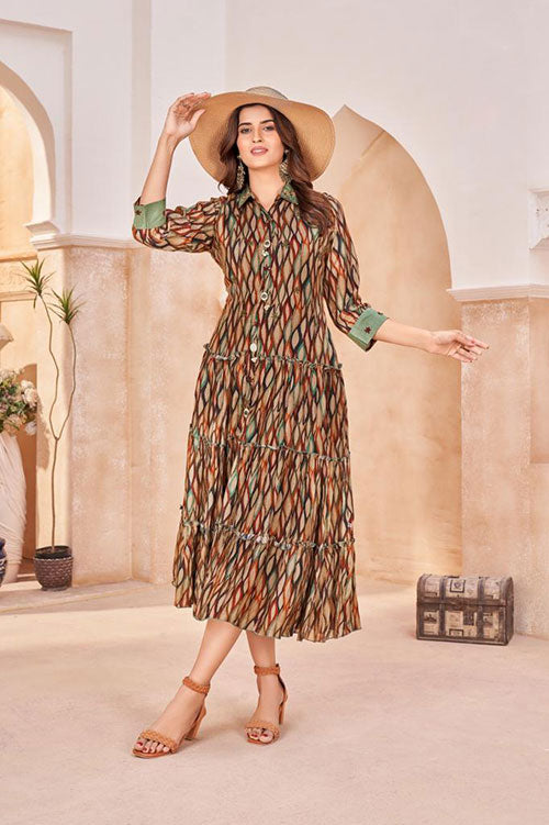 Muslin Geometric Print Collared Midi Dress For Women image 5