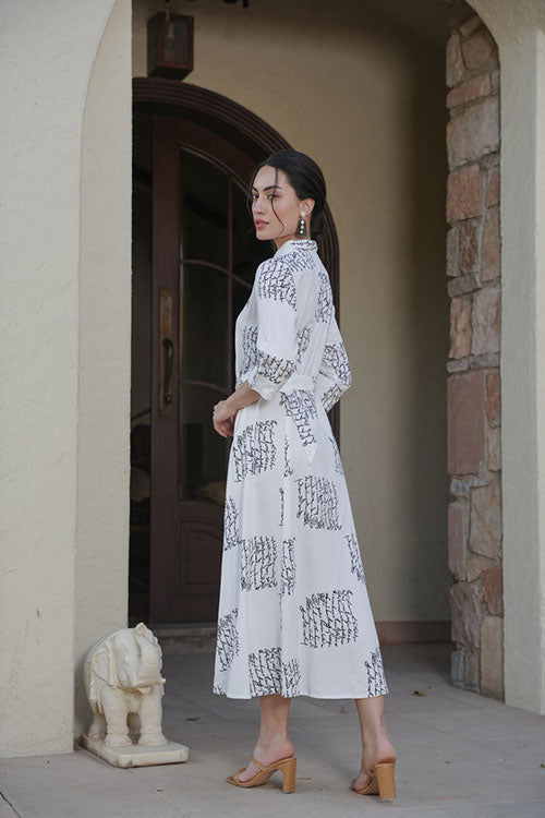 Shirt Long Dress With Belt (WHITE) image 5