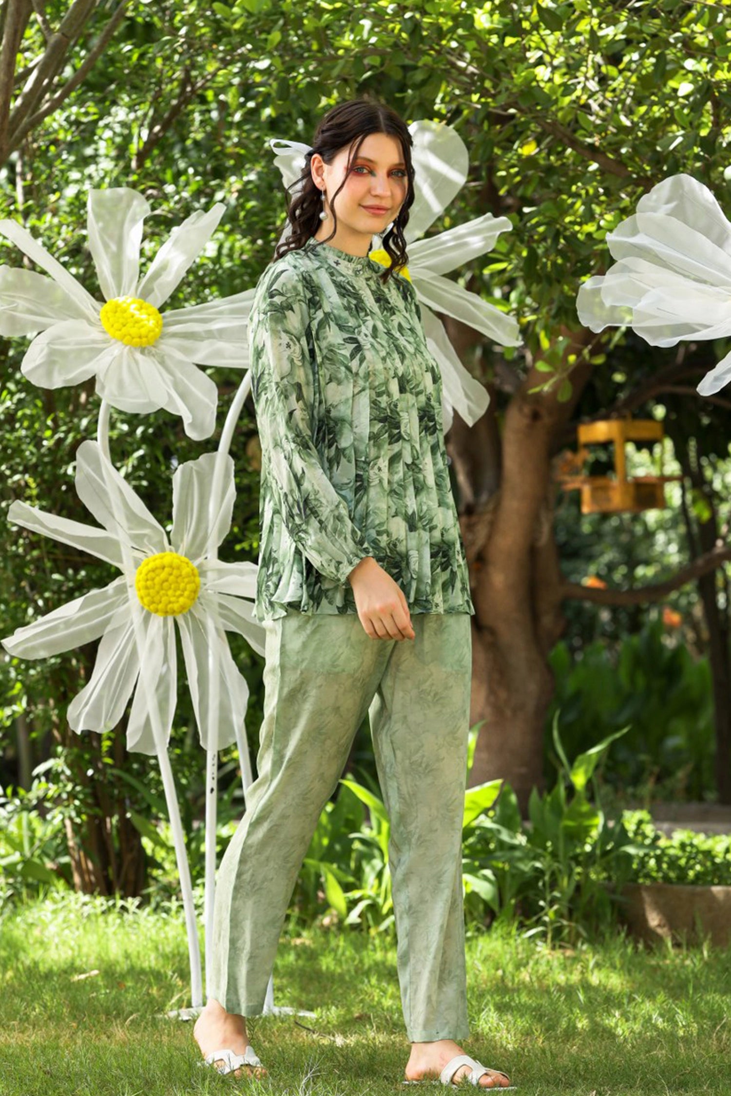 Muslin Printed Co-ord Set - Green image 3
