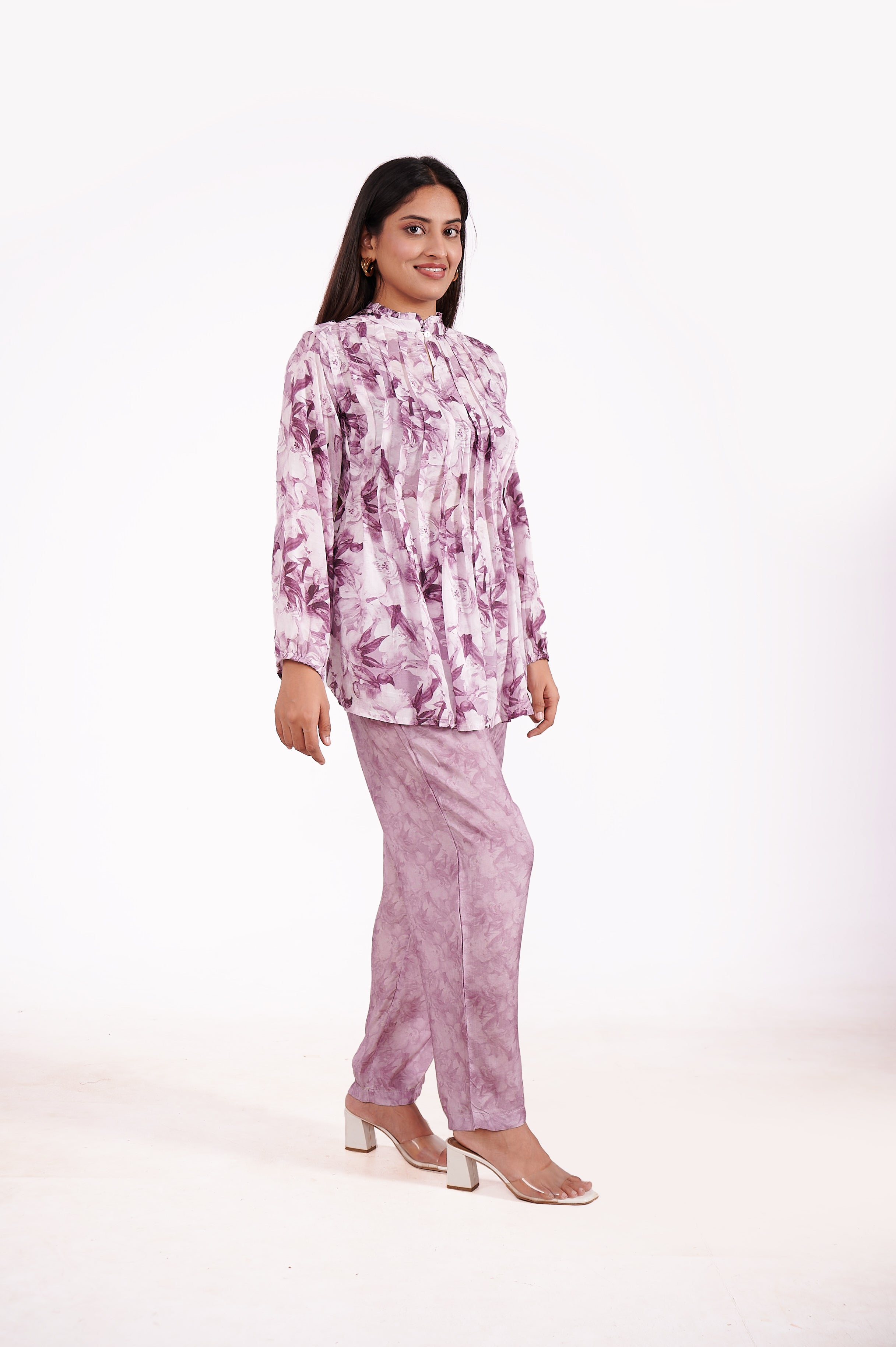 Muslin Printed Co-ord Set - Purple image 3