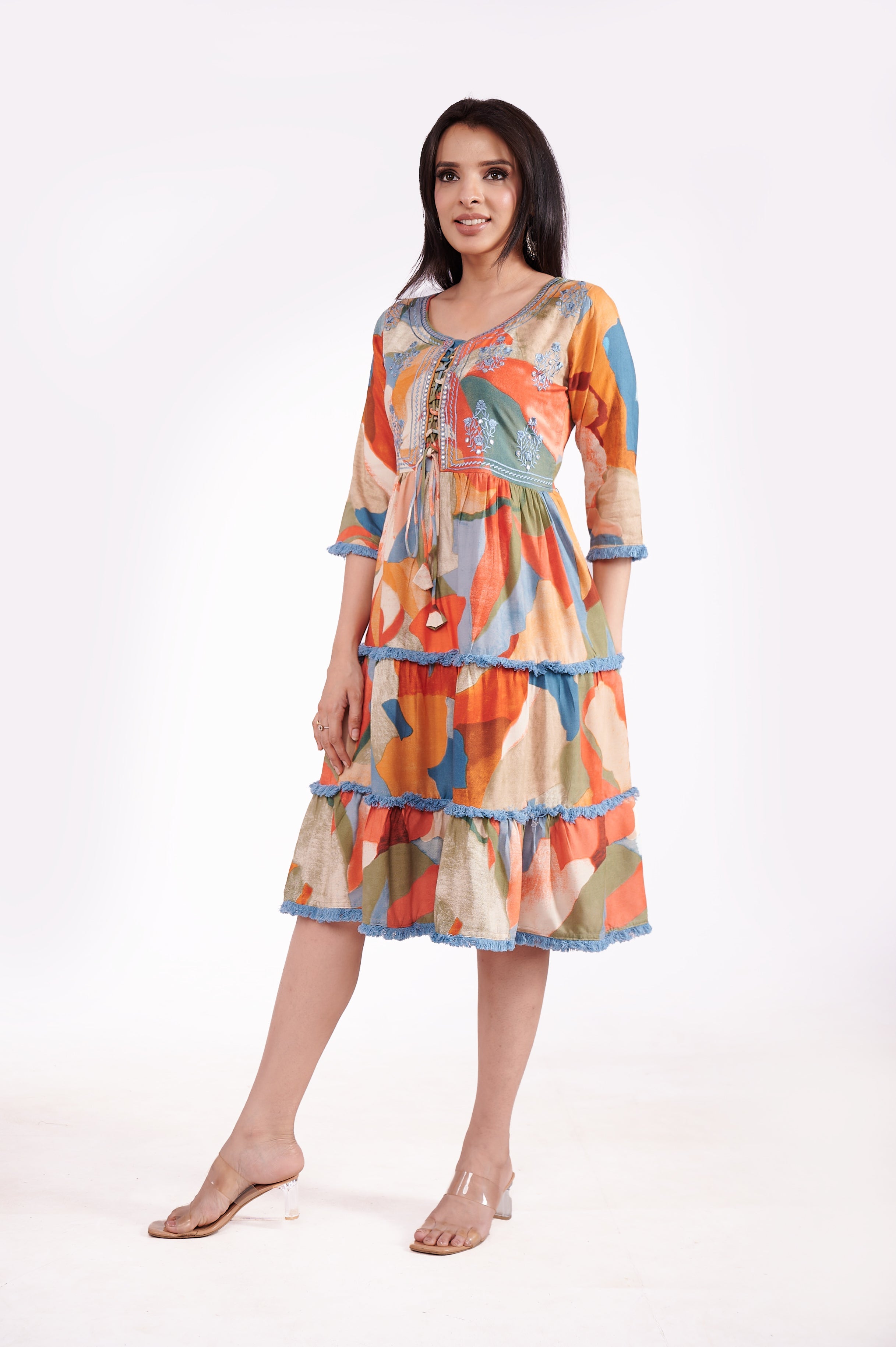 Mul Cotton Round Neck Abstract Tunic Dress image 5