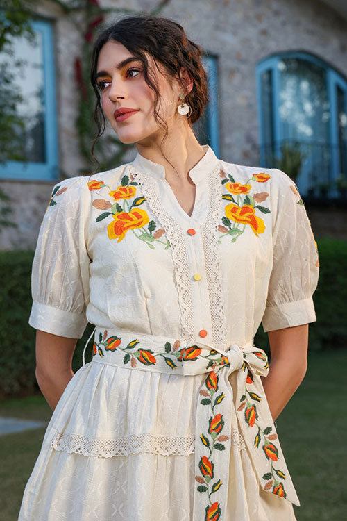 Cotton Embroidered Tunic Dress With Embroidered Belt image 5
