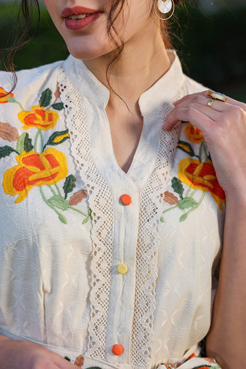 Cotton Embroidered Tunic Dress With Embroidered Belt image 7