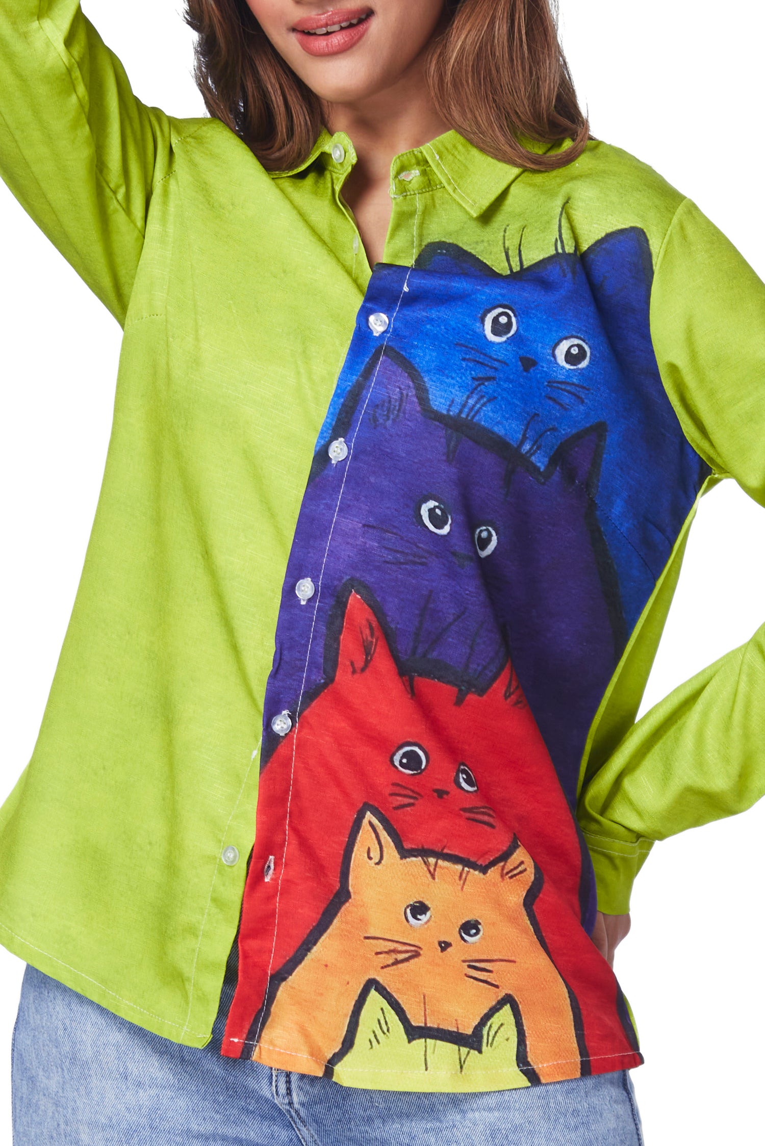 Kitty Cat Print Half On Shirt image 6