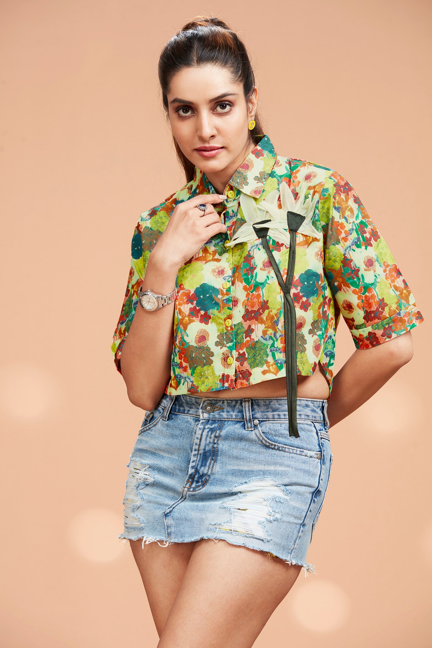 Cotton Crop Shirt With High-low Hem image 5
