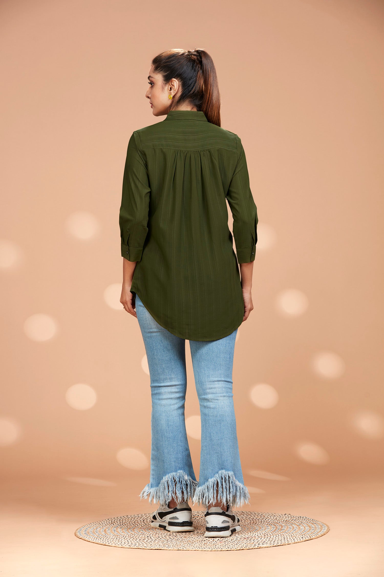 Olive High-low Hem Basic Shirt image 5