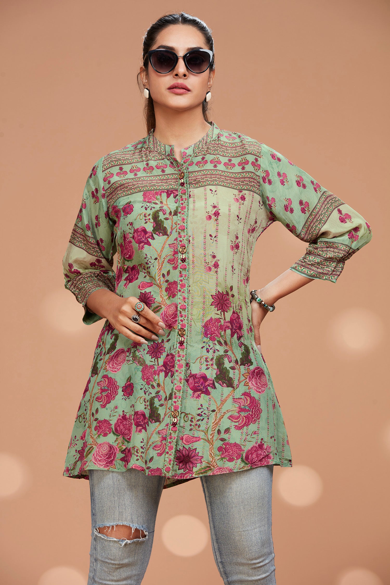 Crepe Floral Shirt With Narrow Cuff image 5