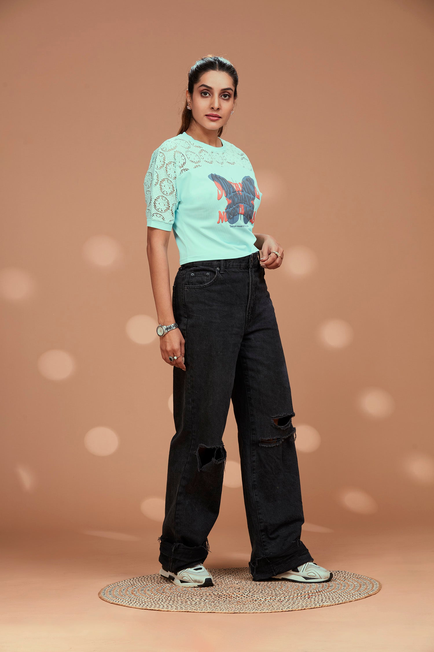 Butterfly Chest Print Crop Top - Sea Green image 4