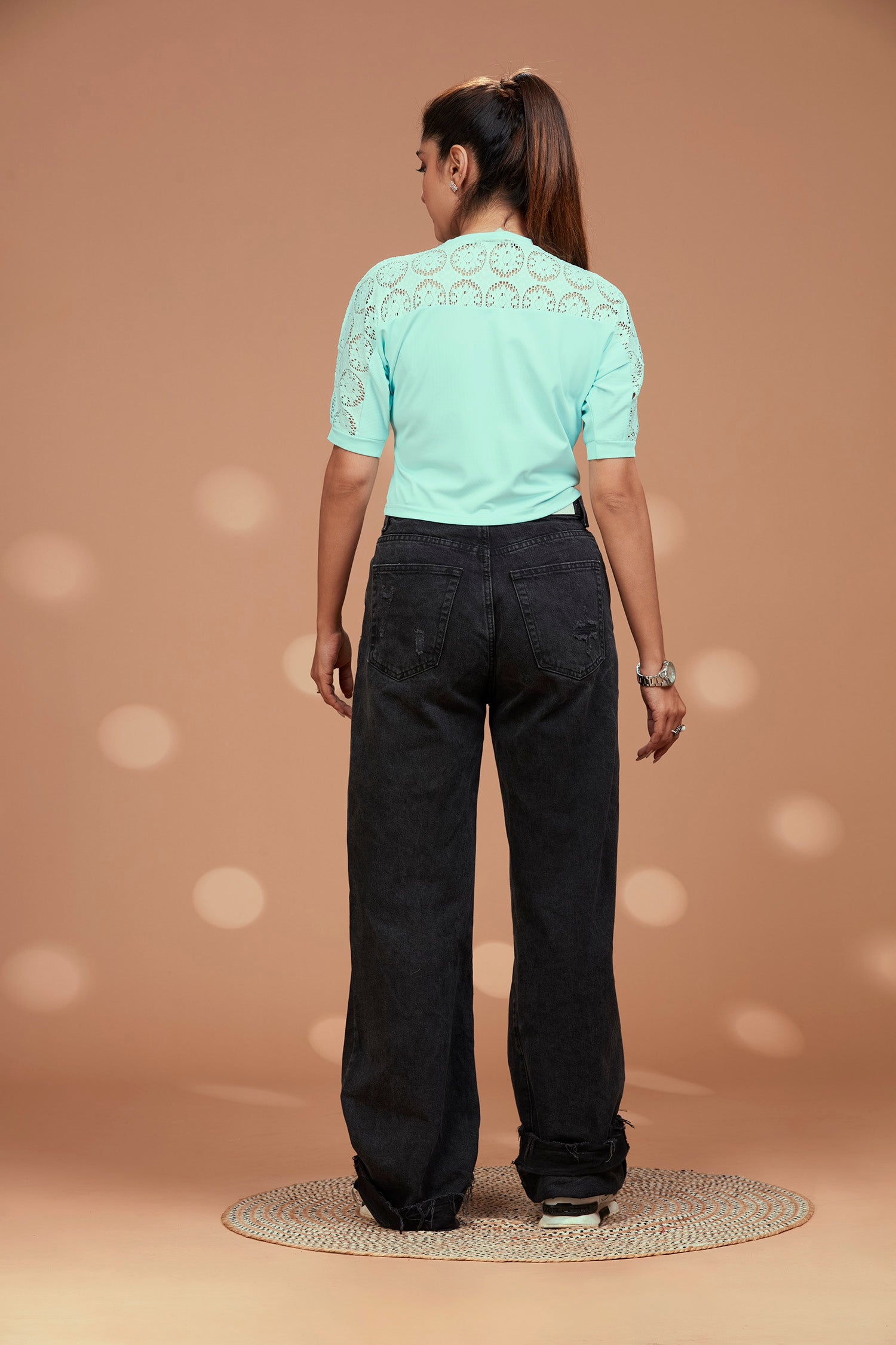 Butterfly Chest Print Crop Top - Sea Green image 5