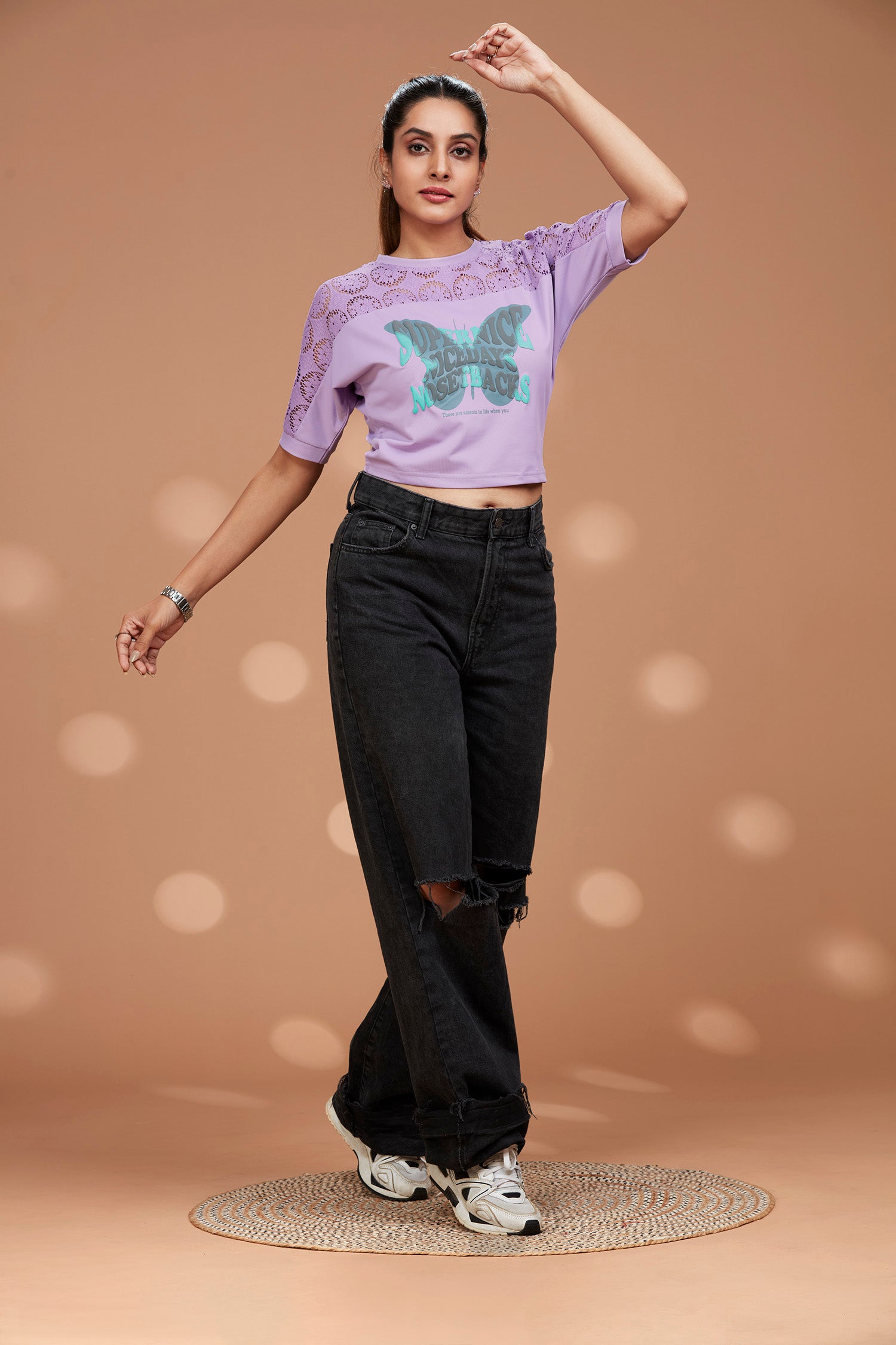 Butterfly Chest Print Crop Top - Sea Green image 6
