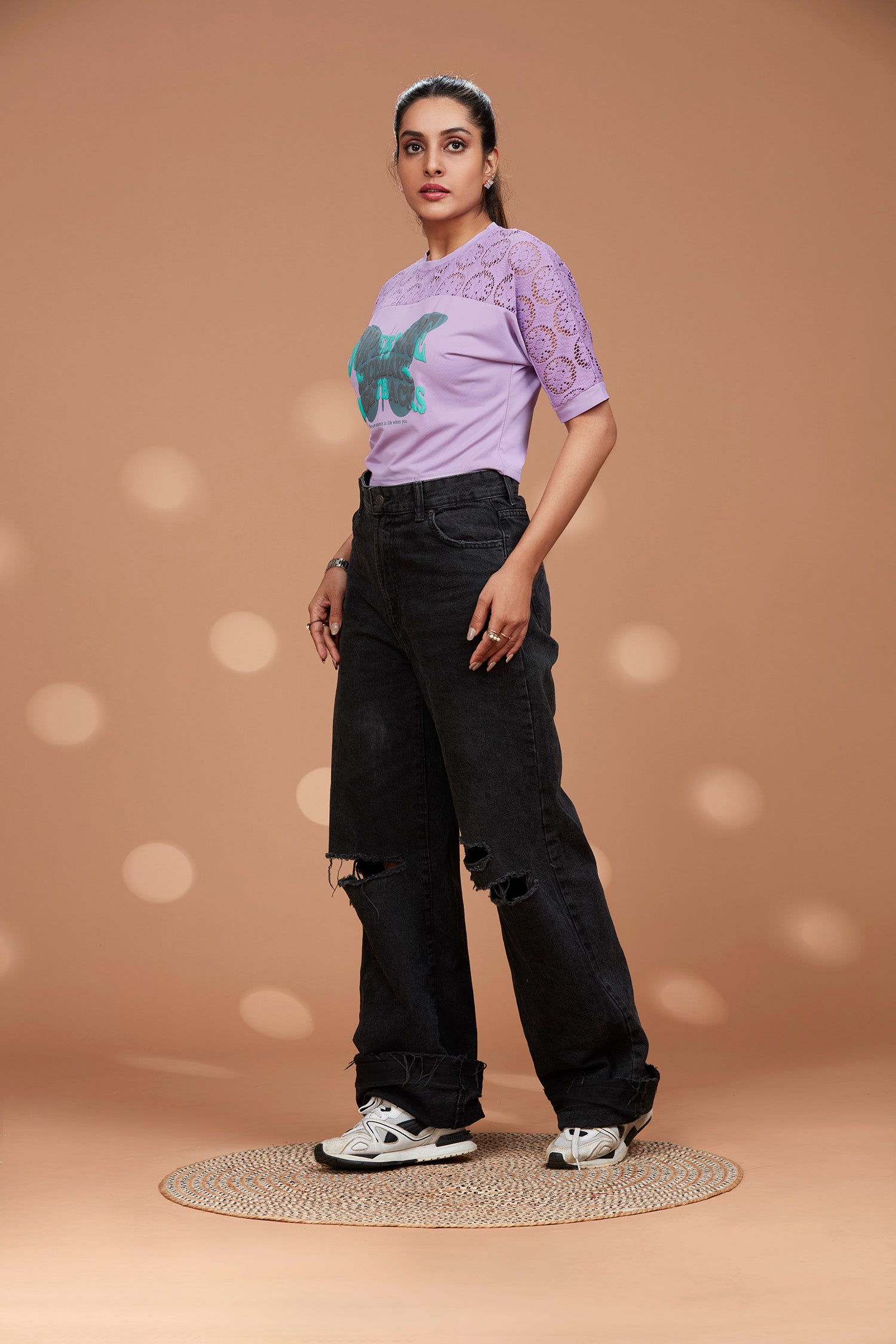 Butterfly Chest Print Crop Top - Purple image 3