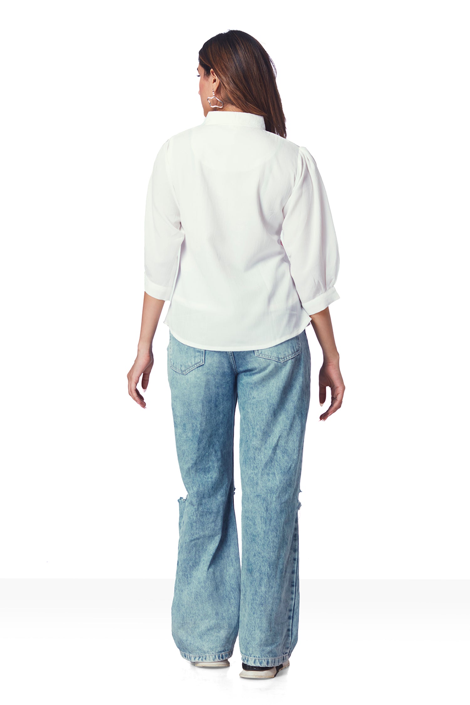 White Shirt With Marble Print And Shimmer Work image 4